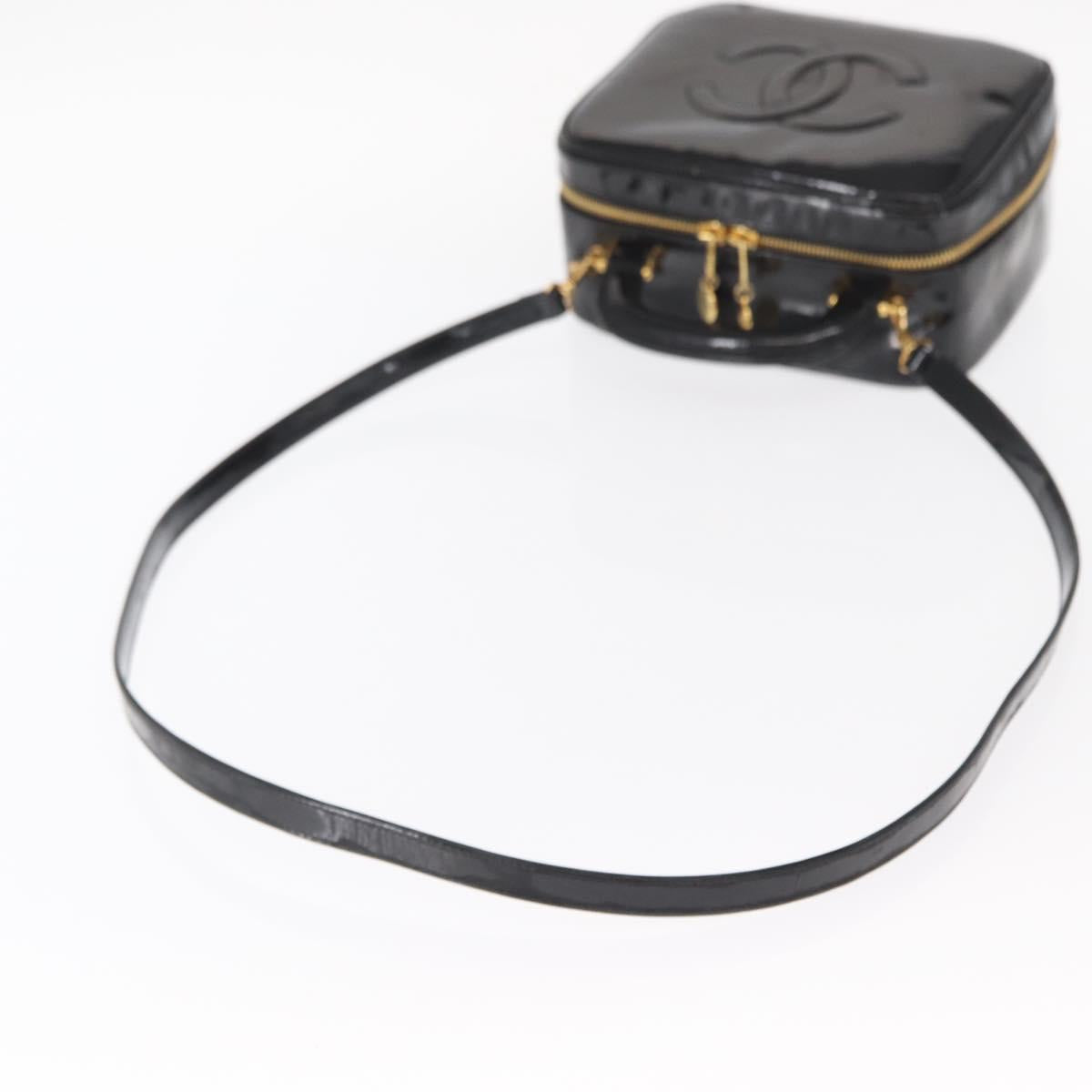 CHANEL Vanity Shoulder Bag Patent leather 2way Black Gold CC Auth 146552V