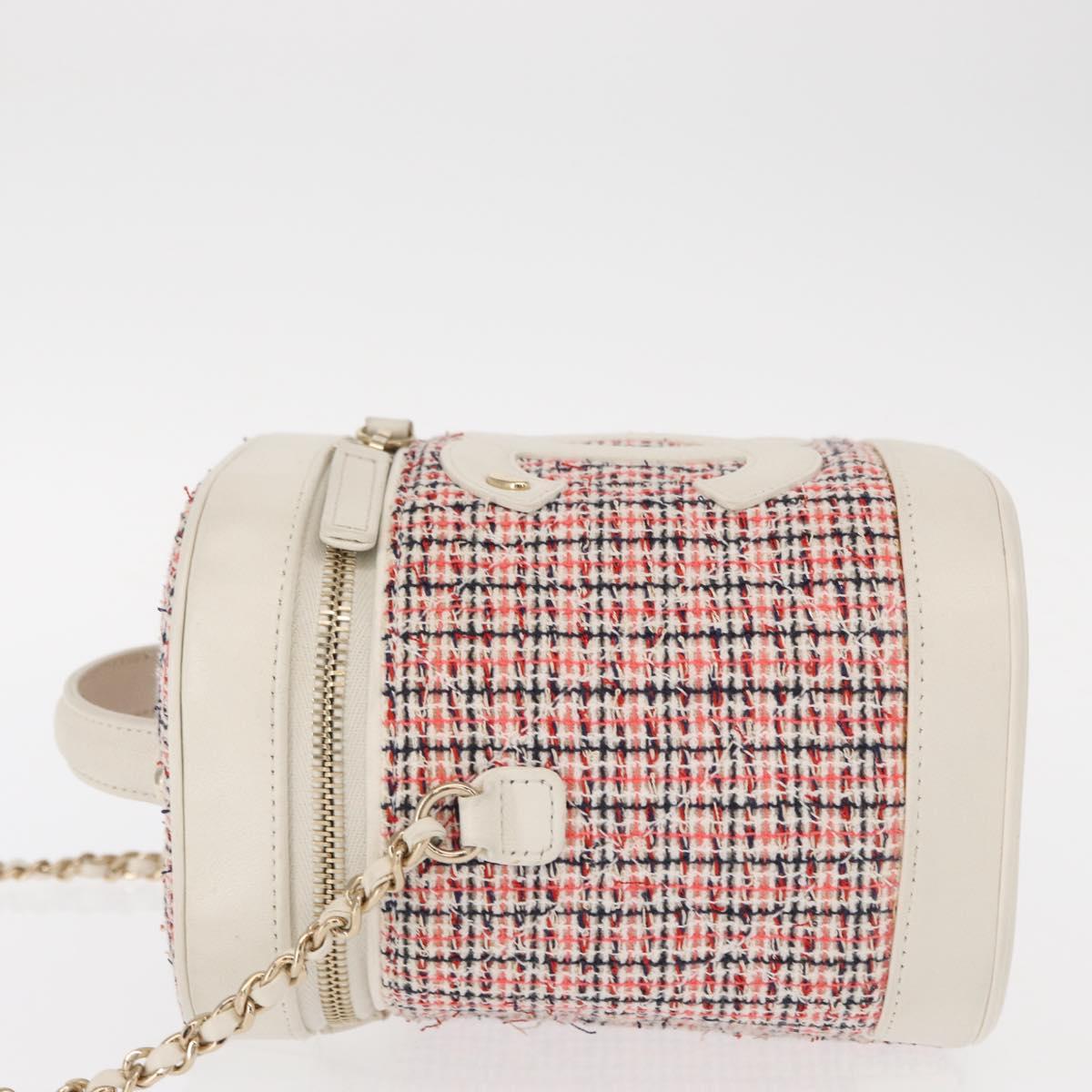 CHANEL Chain Vanity Shoulder Bag Tweed White Gold CC Auth 146553SAM