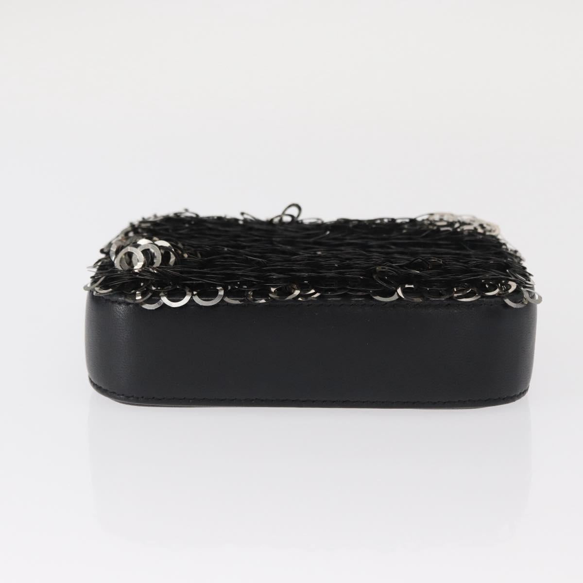 CHANEL Chain Shoulder Bag Sequin Black Silver CC Auth 146554SM