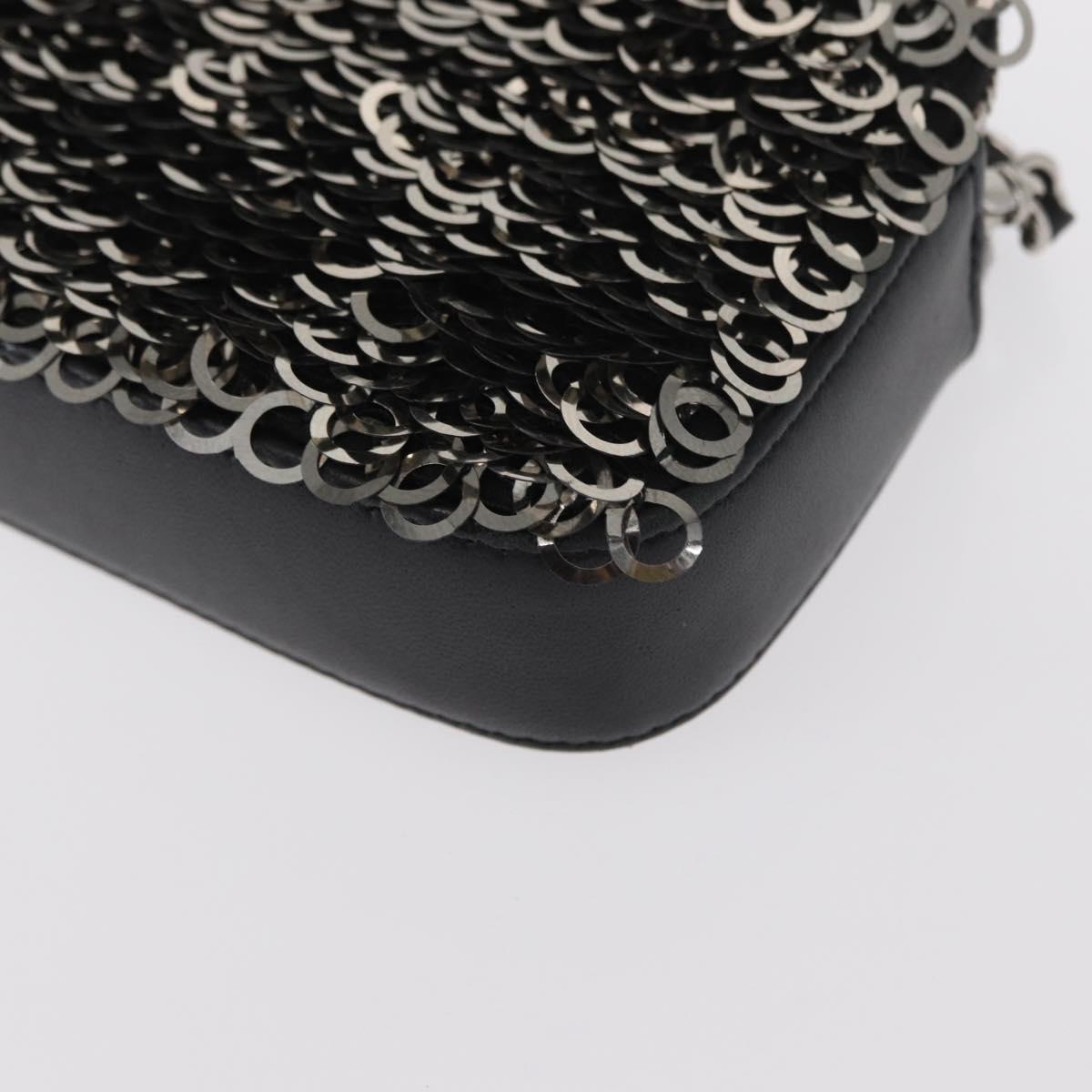CHANEL Chain Shoulder Bag Sequin Black Silver CC Auth 146554SM