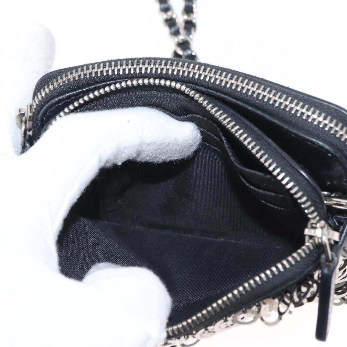 CHANEL Chain Shoulder Bag Sequin Black Silver CC Auth 146554SM