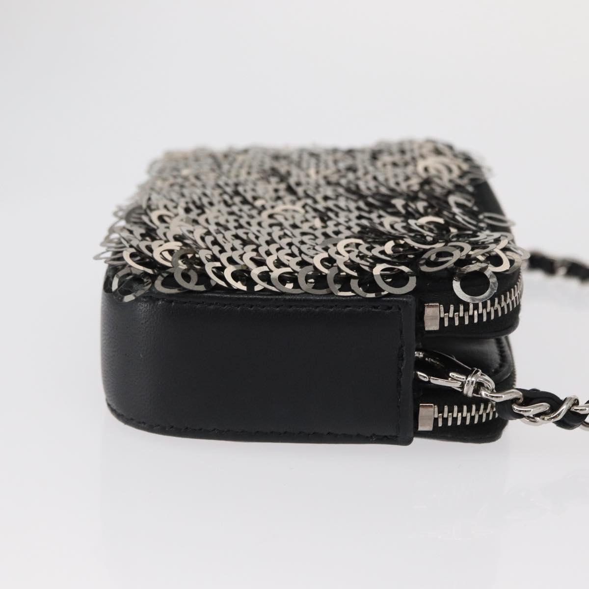 CHANEL Chain Shoulder Bag Sequin Black Silver CC Auth 146554SM