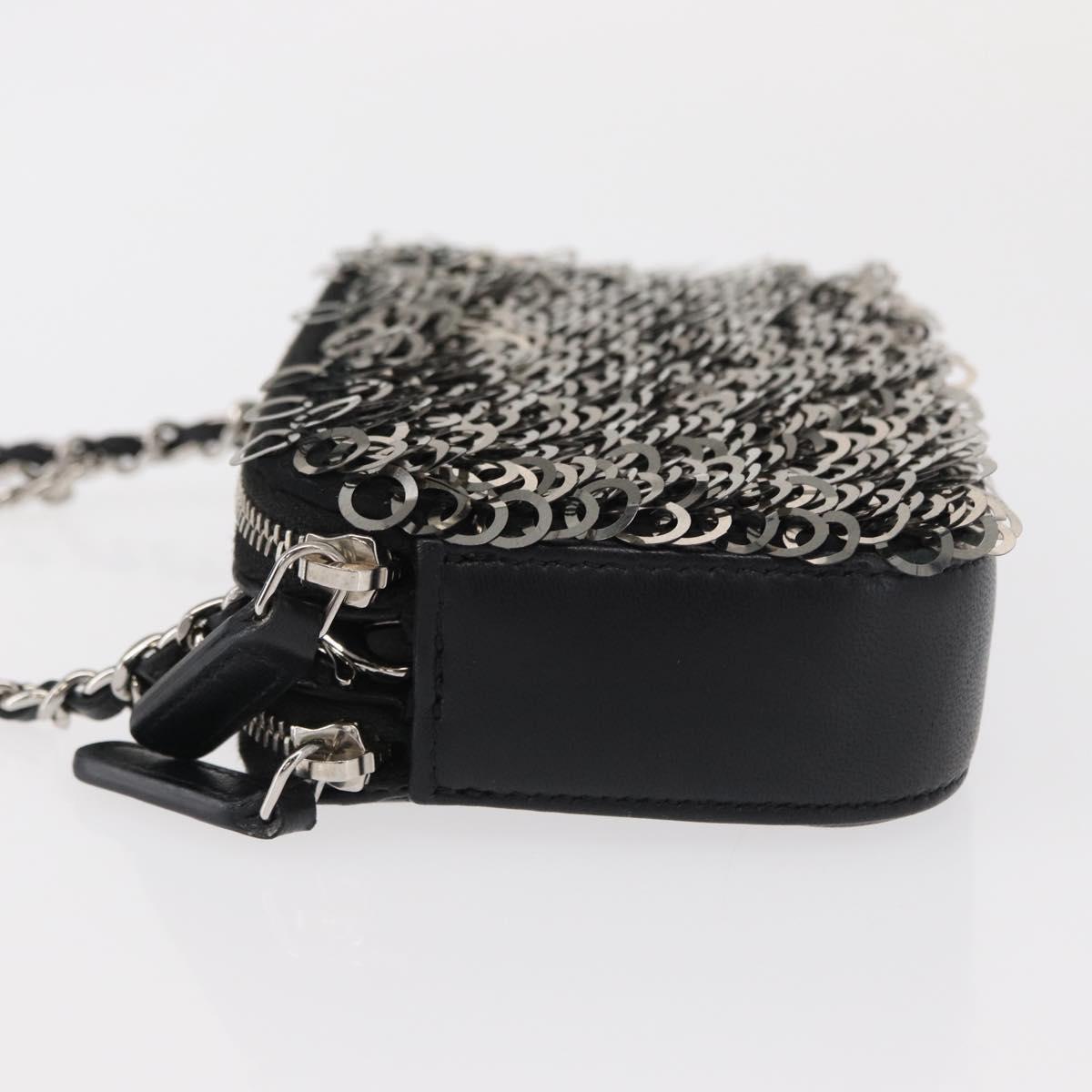 CHANEL Chain Shoulder Bag Sequin Black Silver CC Auth 146554SM