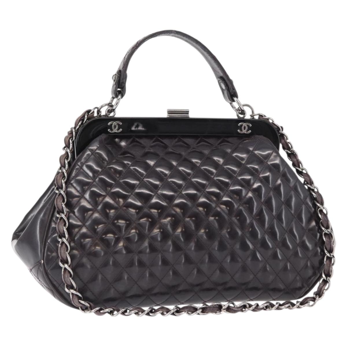 CHANEL Matelasse Chain Bag Patent leather 2way Purple Silver CC Auth 146555V