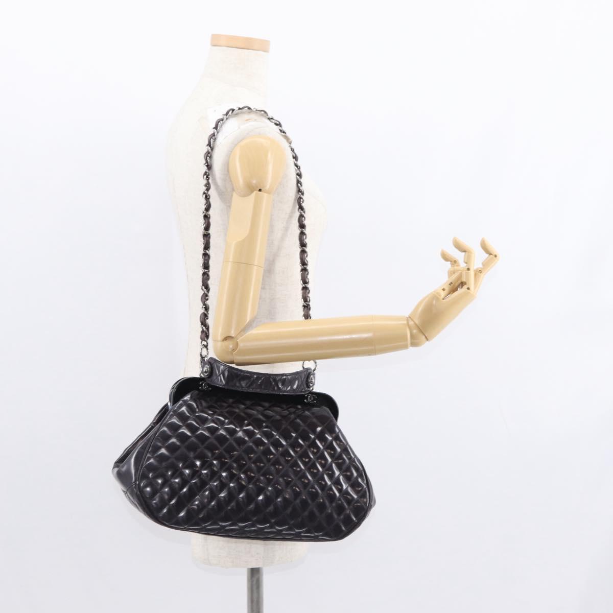 CHANEL Matelasse Chain Bag Patent leather 2way Purple Silver CC Auth 146555V