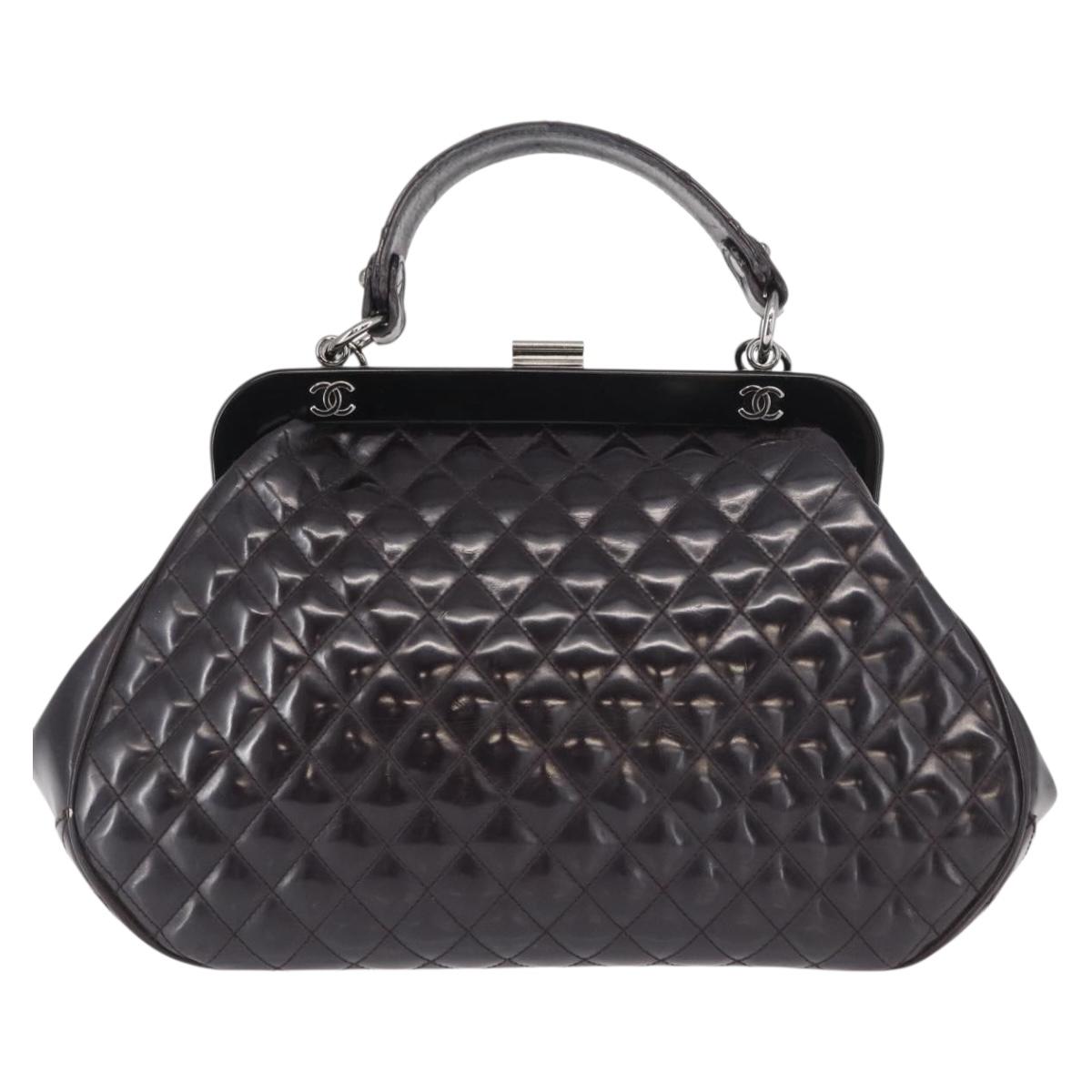 CHANEL Matelasse Chain Bag Patent leather 2way Purple Silver CC Auth 146555V