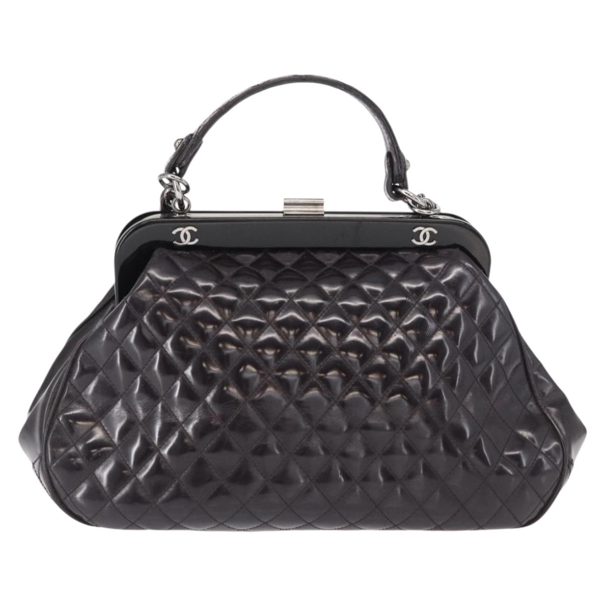 CHANEL Matelasse Chain Bag Patent leather 2way Purple Silver CC Auth 146555V