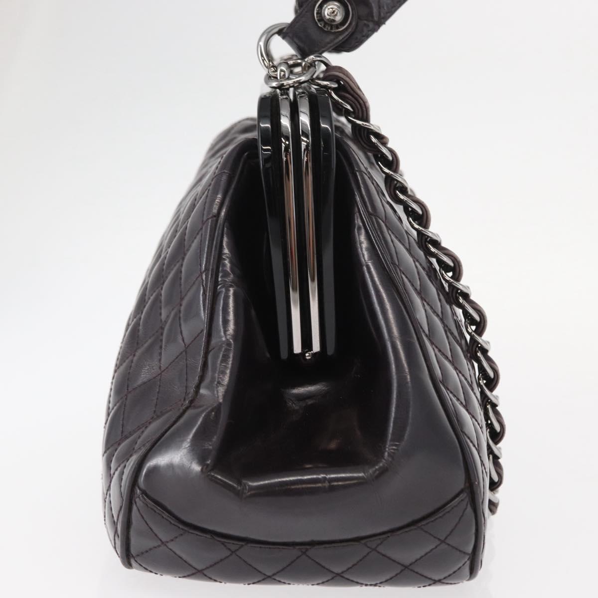 CHANEL Matelasse Chain Bag Patent leather 2way Purple Silver CC Auth 146555V