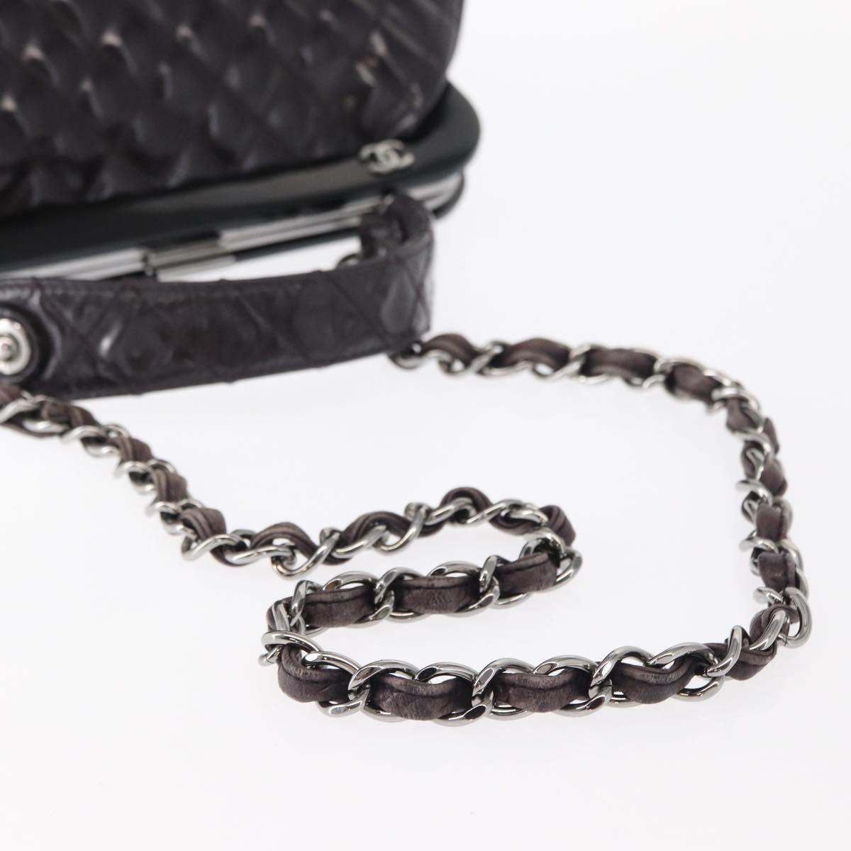CHANEL Matelasse Chain Bag Patent leather 2way Purple Silver CC Auth 146555V
