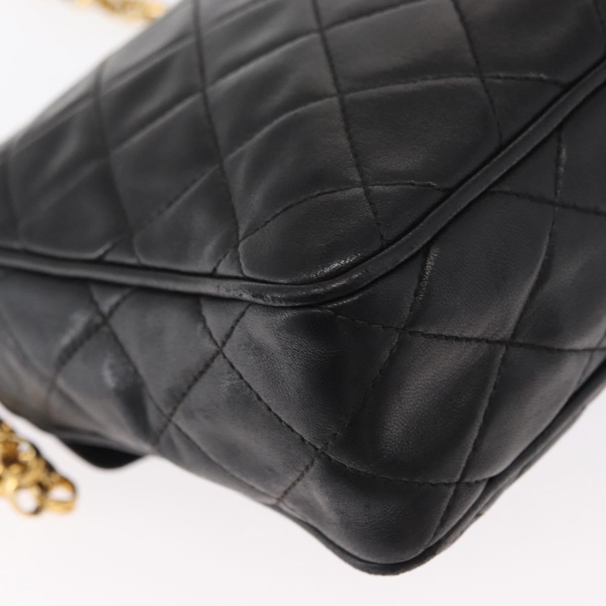 CHANEL Matelasse Chain Shoulder Bag Lamb Skin Black Gold CC Auth 146556V