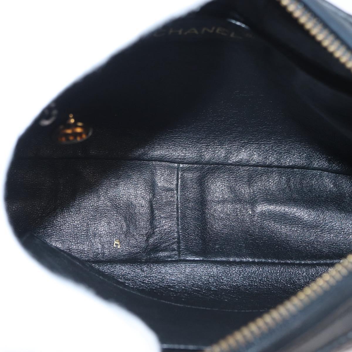 CHANEL Matelasse Chain Shoulder Bag Lamb Skin Black Gold CC Auth 146556V