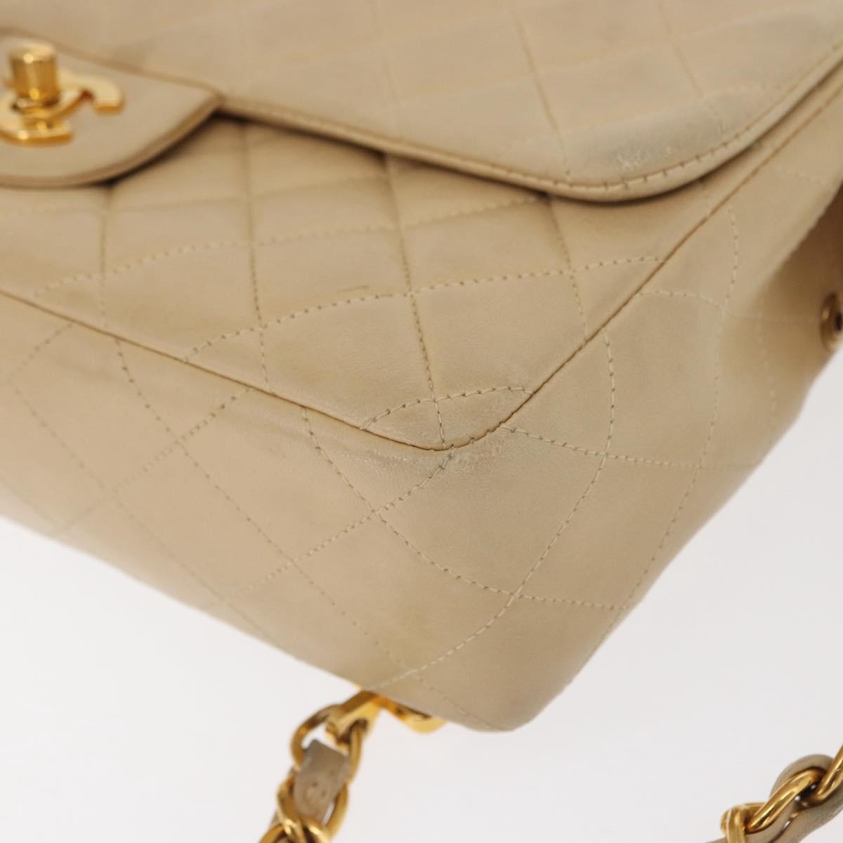 CHANEL Matelasse Backpack Lamb Skin Beige Gold CC Auth 146557V