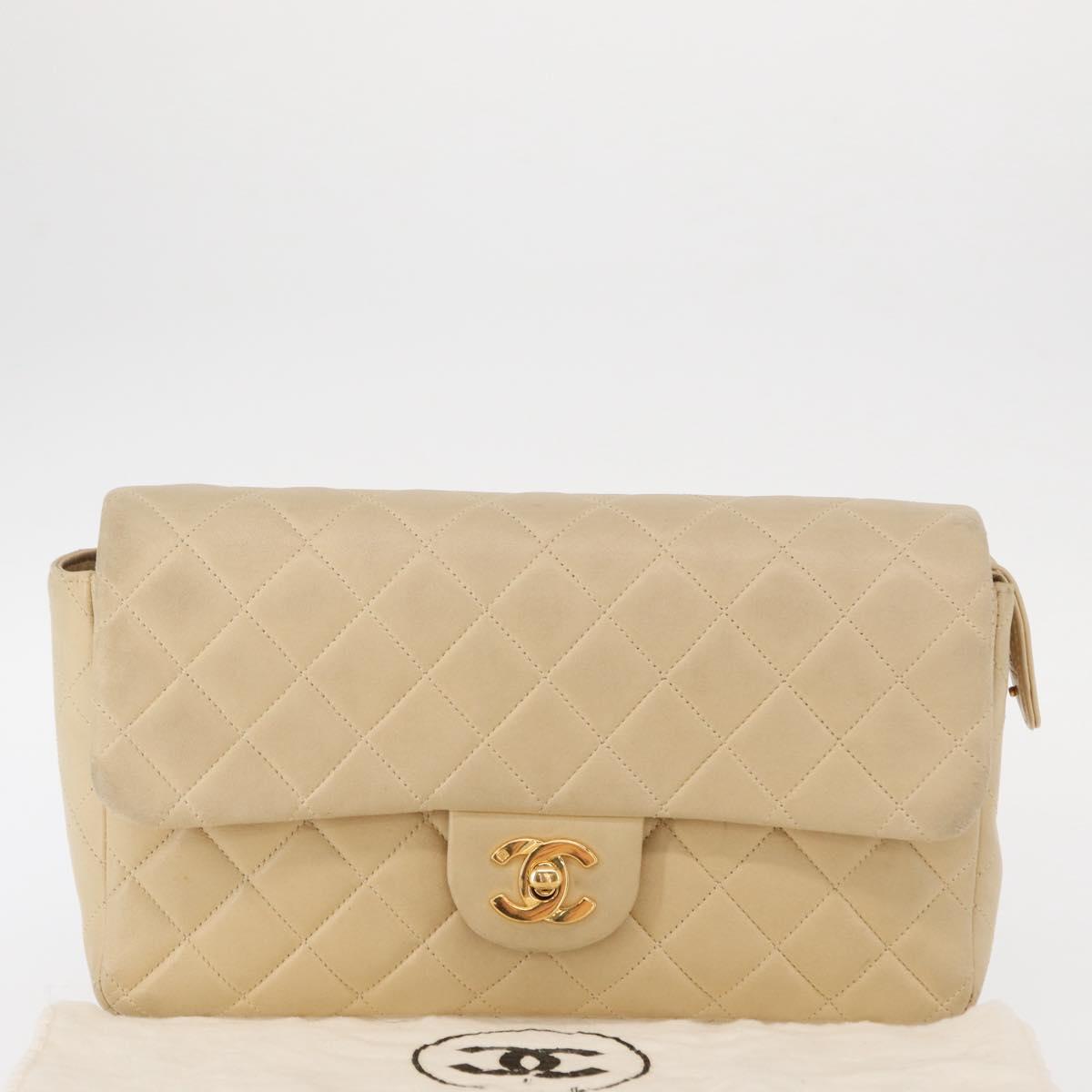 CHANEL Matelasse Backpack Lamb Skin Beige Gold CC Auth 146557V