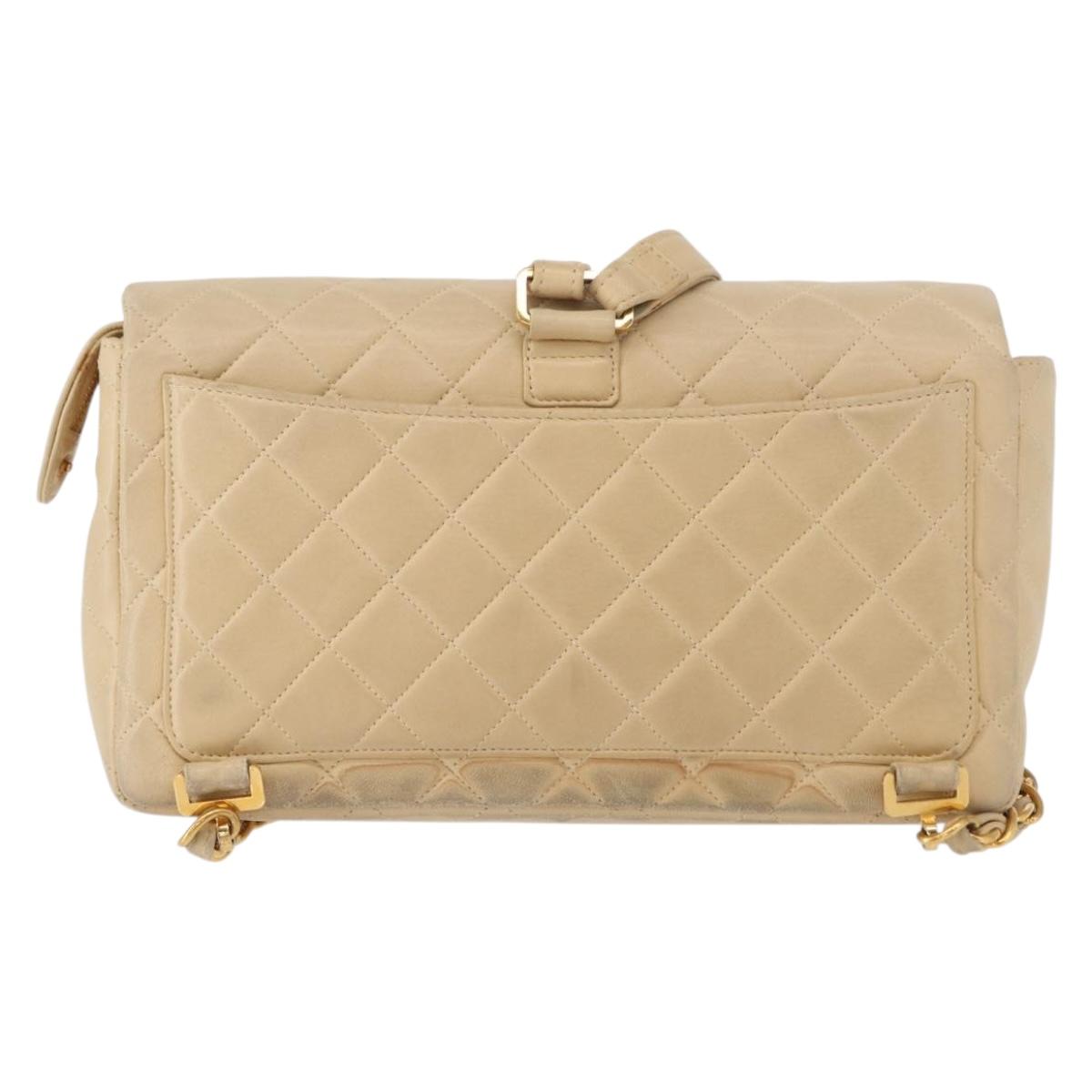 CHANEL Matelasse Backpack Lamb Skin Beige Gold CC Auth 146557V