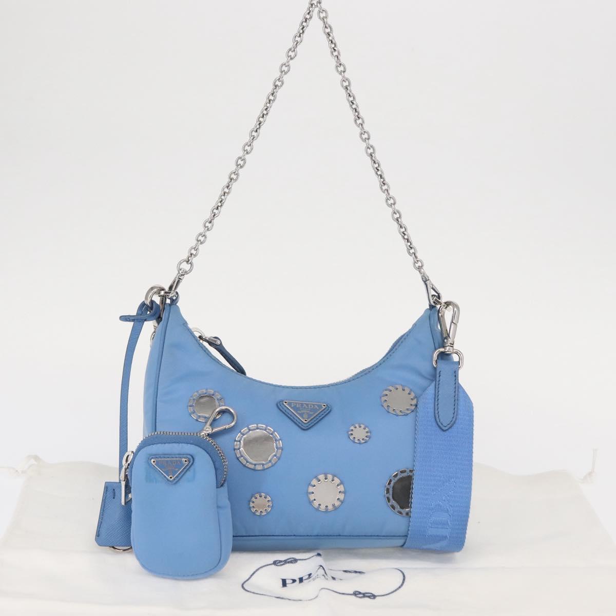 PRADA Re-edition Shoulder Bag Nylon 2way Light Blue 1BH204 Auth 146563SAM