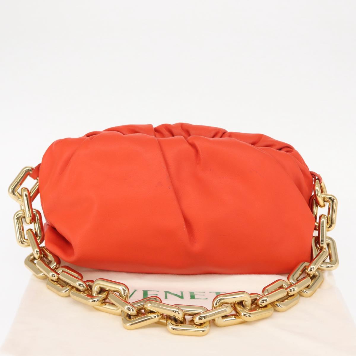 BOTTEGA VENETA Chain Shoulder Bag Leather Orange Gold Auth 146565SAV