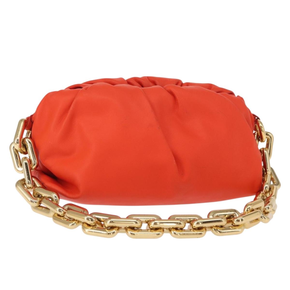 BOTTEGA VENETA Chain Shoulder Bag Leather Orange Gold Auth 146565SAV