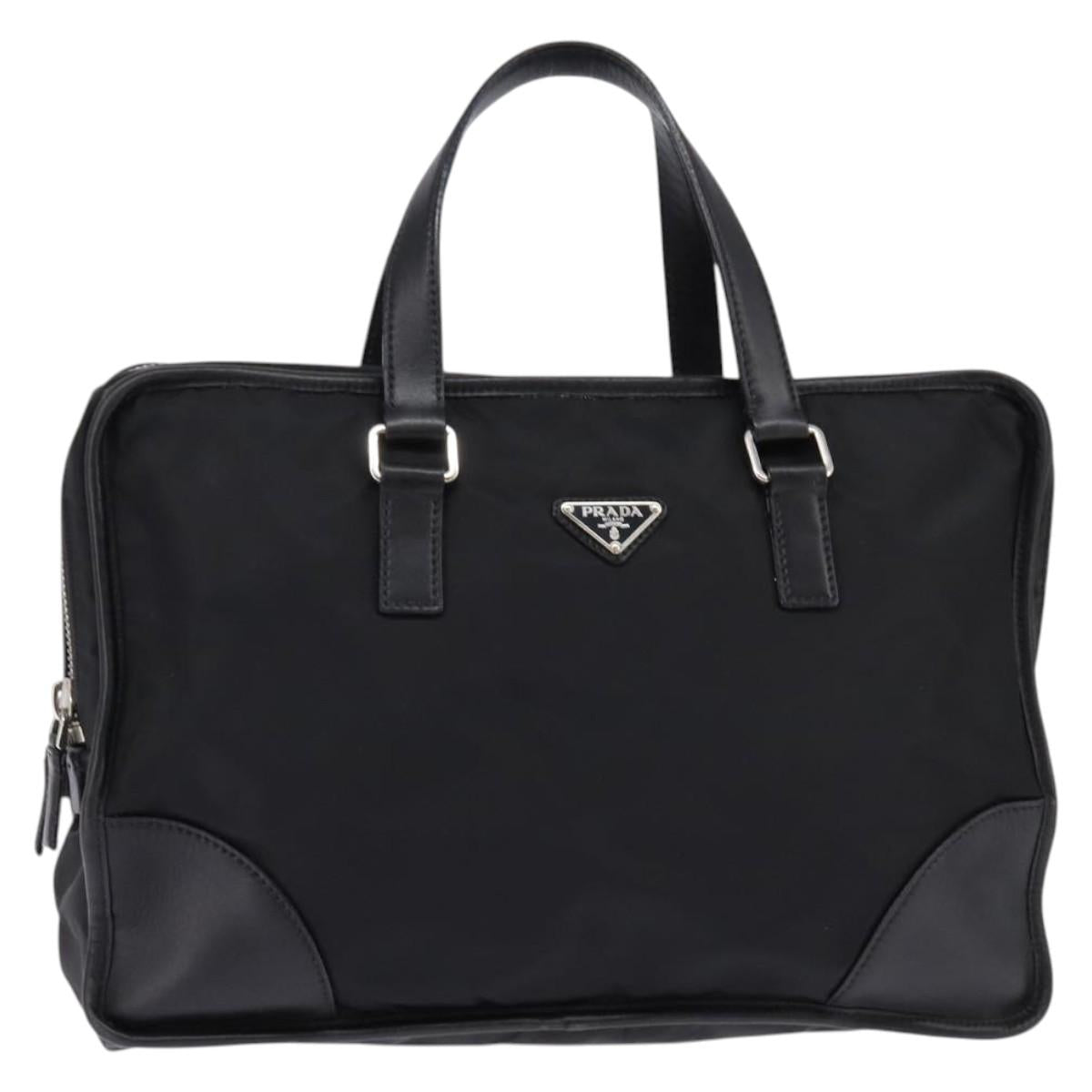 PRADA Business Bag Nylon Black Silver Auth 146573