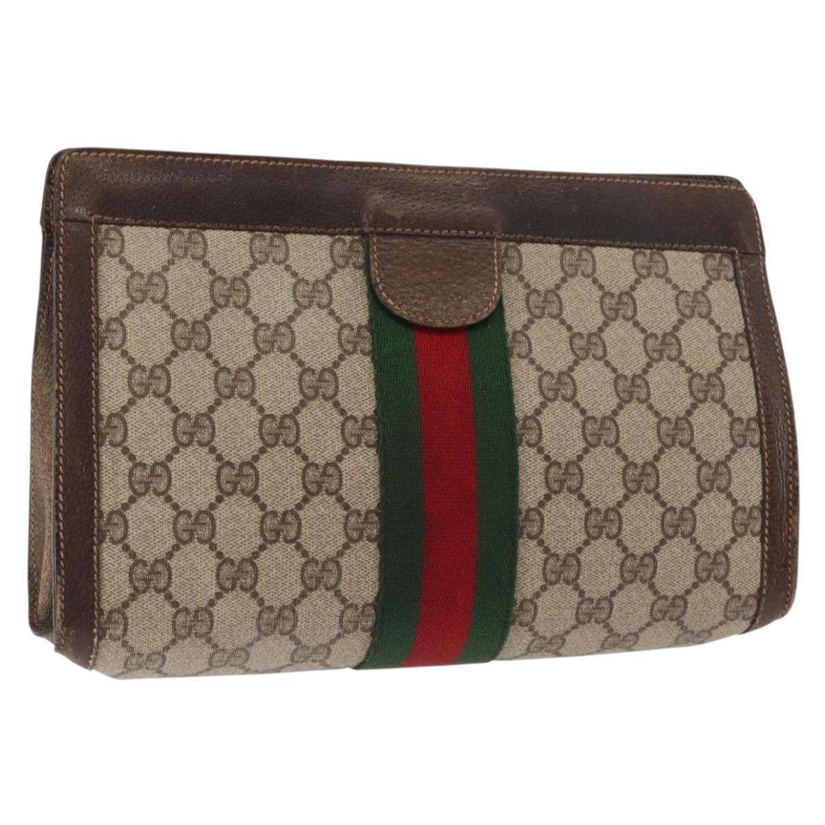 GUCCI GG Supreme Web Sherry Line Clutch Bag PVC Beige 67 014 2125 Auth 146575