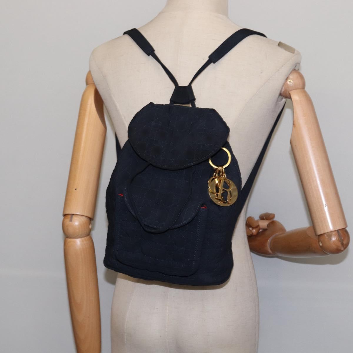 Christian Dior Canage Backpack Nylon Navy Gold Auth 146576