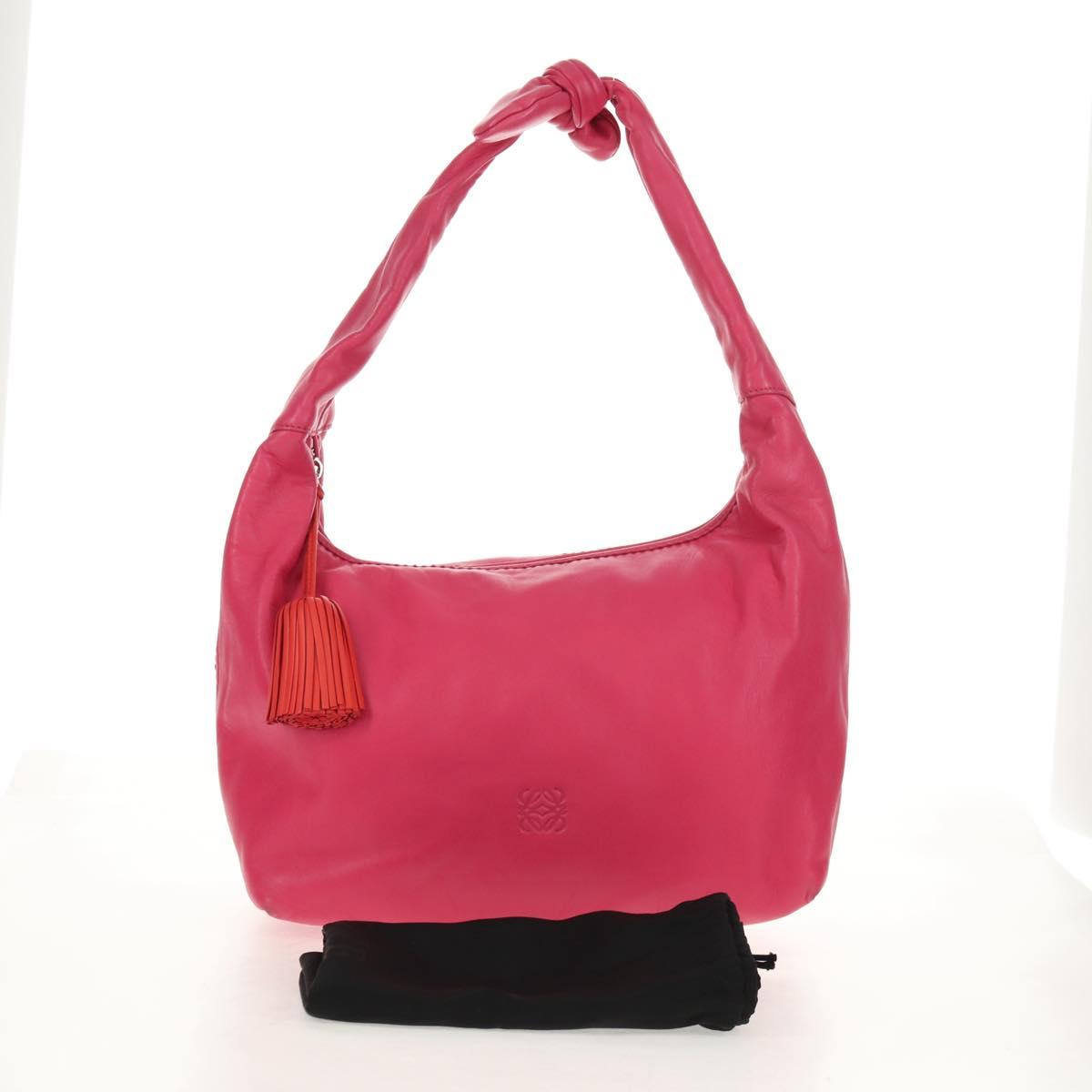 LOEWE Anagram Shoulder Bag Leather Pink Silver Auth 146577V