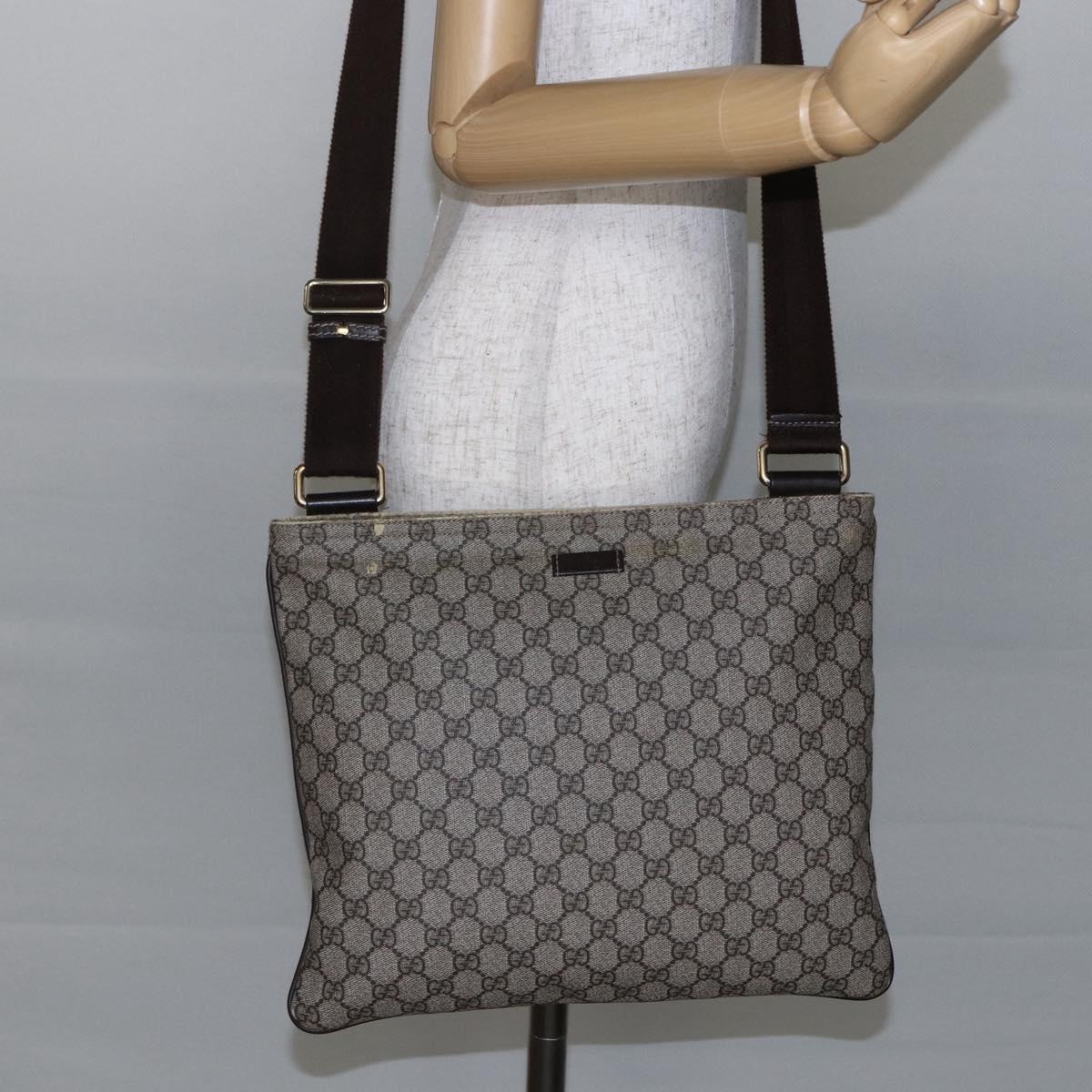 GUCCI GG Supreme Shoulder Bag PVC Beige Gold 201446 Auth 146578