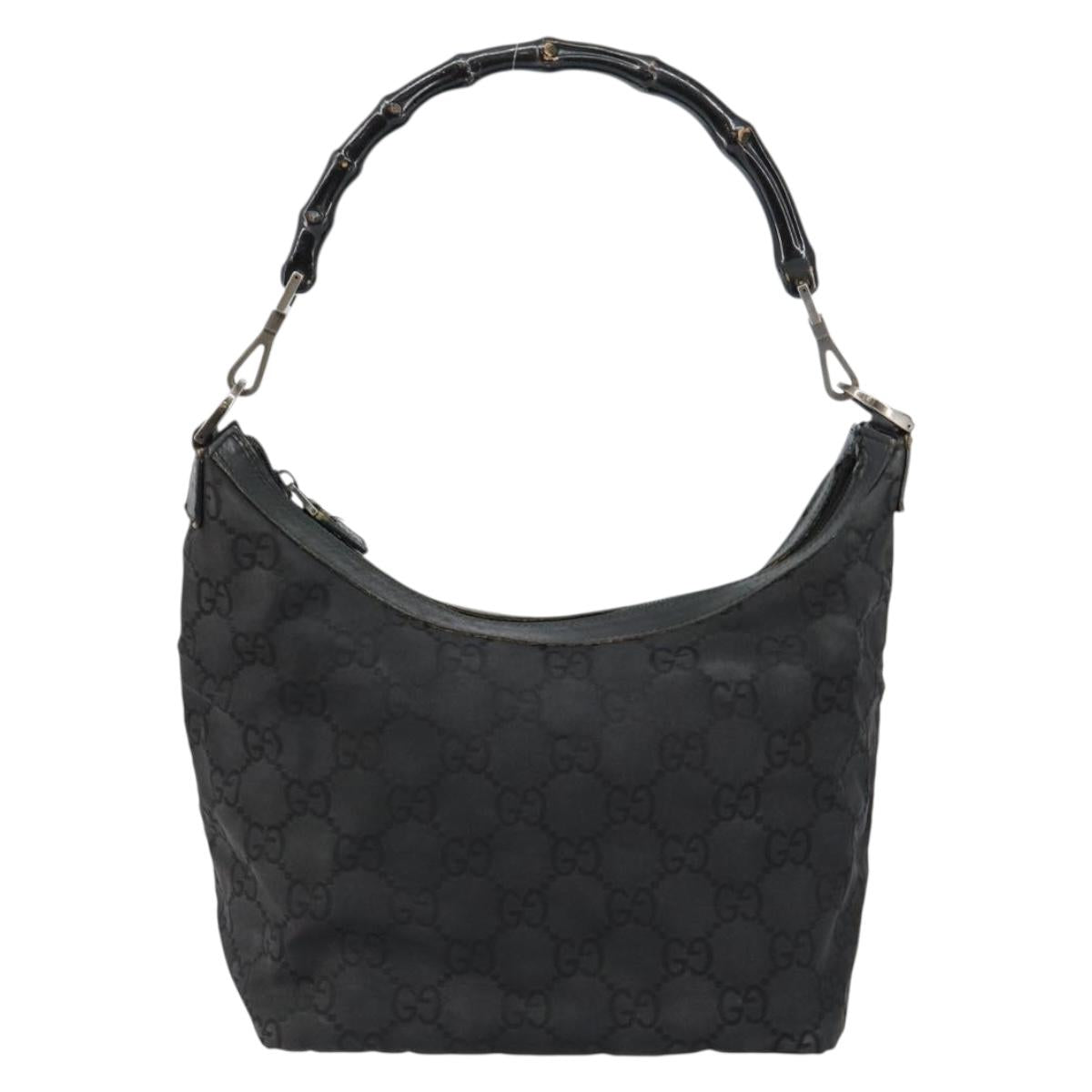 GUCCI Bamboo GG Canvas Shoulder Bag Nylon Black Silver 000 0531 Auth 146579