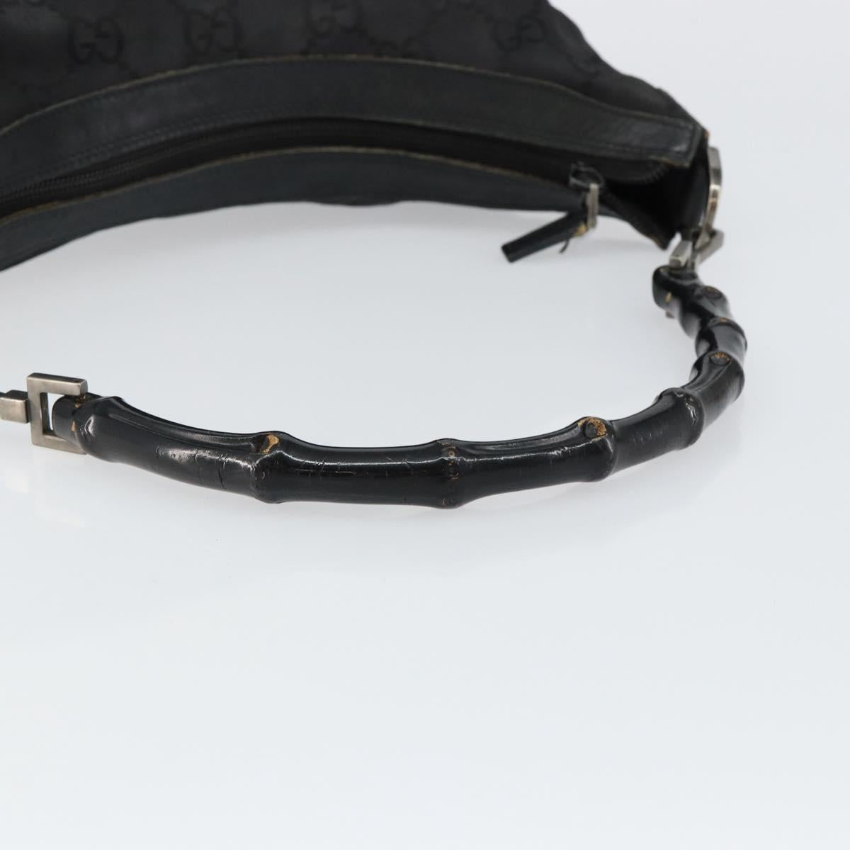 GUCCI Bamboo GG Canvas Shoulder Bag Nylon Black Silver 000 0531 Auth 146579