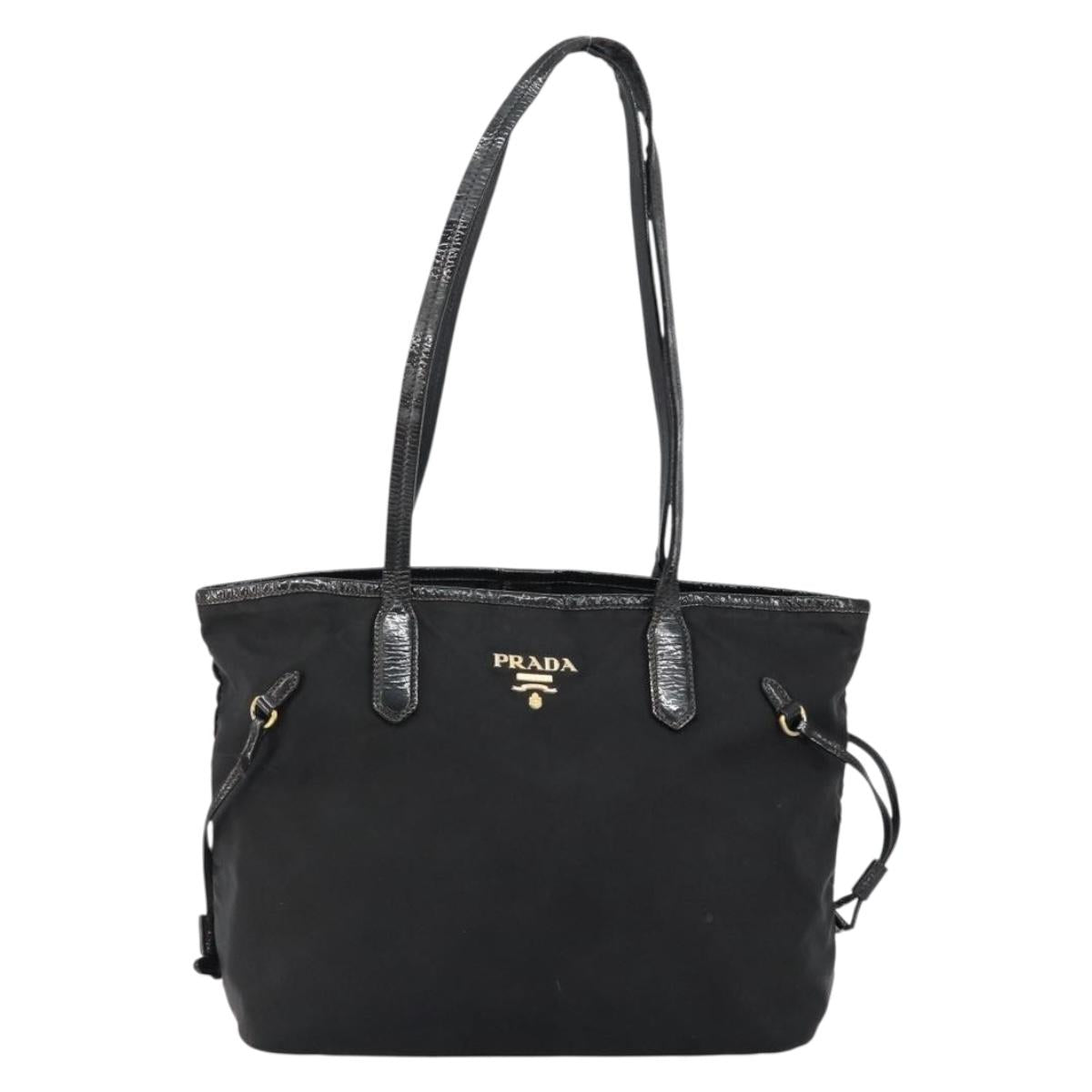 PRADA Tote Bag Nylon Black Gold Auth 146580