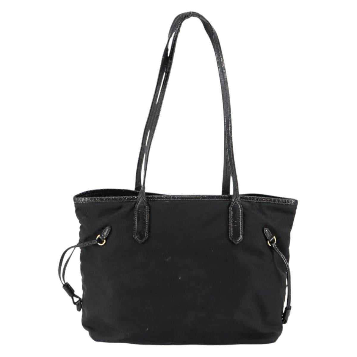 PRADA Tote Bag Nylon Black Gold Auth 146580