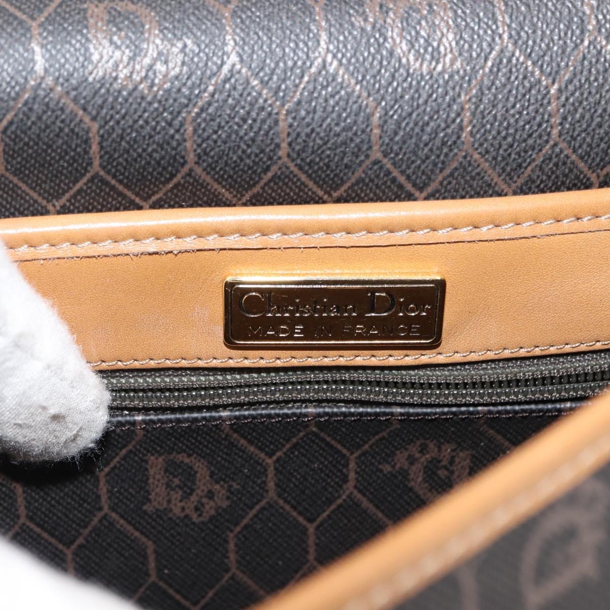 Christian Dior Honeycomb Canvas Shoulder Bag PVC Black Brown gold Auth 146582