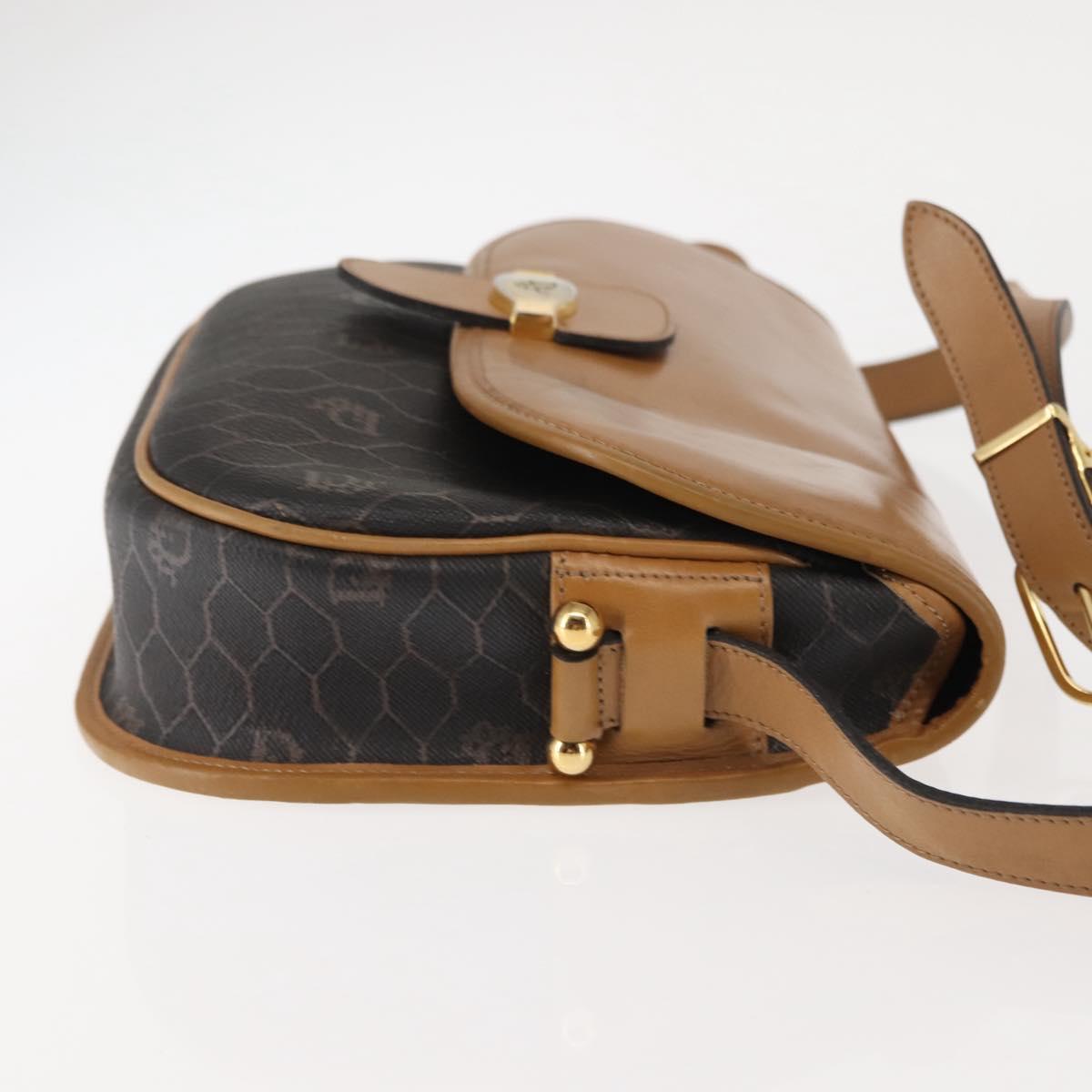 Christian Dior Honeycomb Canvas Shoulder Bag PVC Black Brown gold Auth 146582