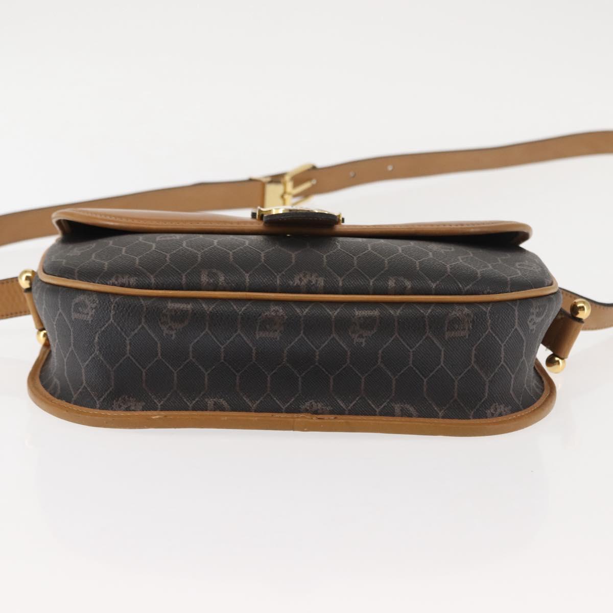 Christian Dior Honeycomb Canvas Shoulder Bag PVC Black Brown gold Auth 146582