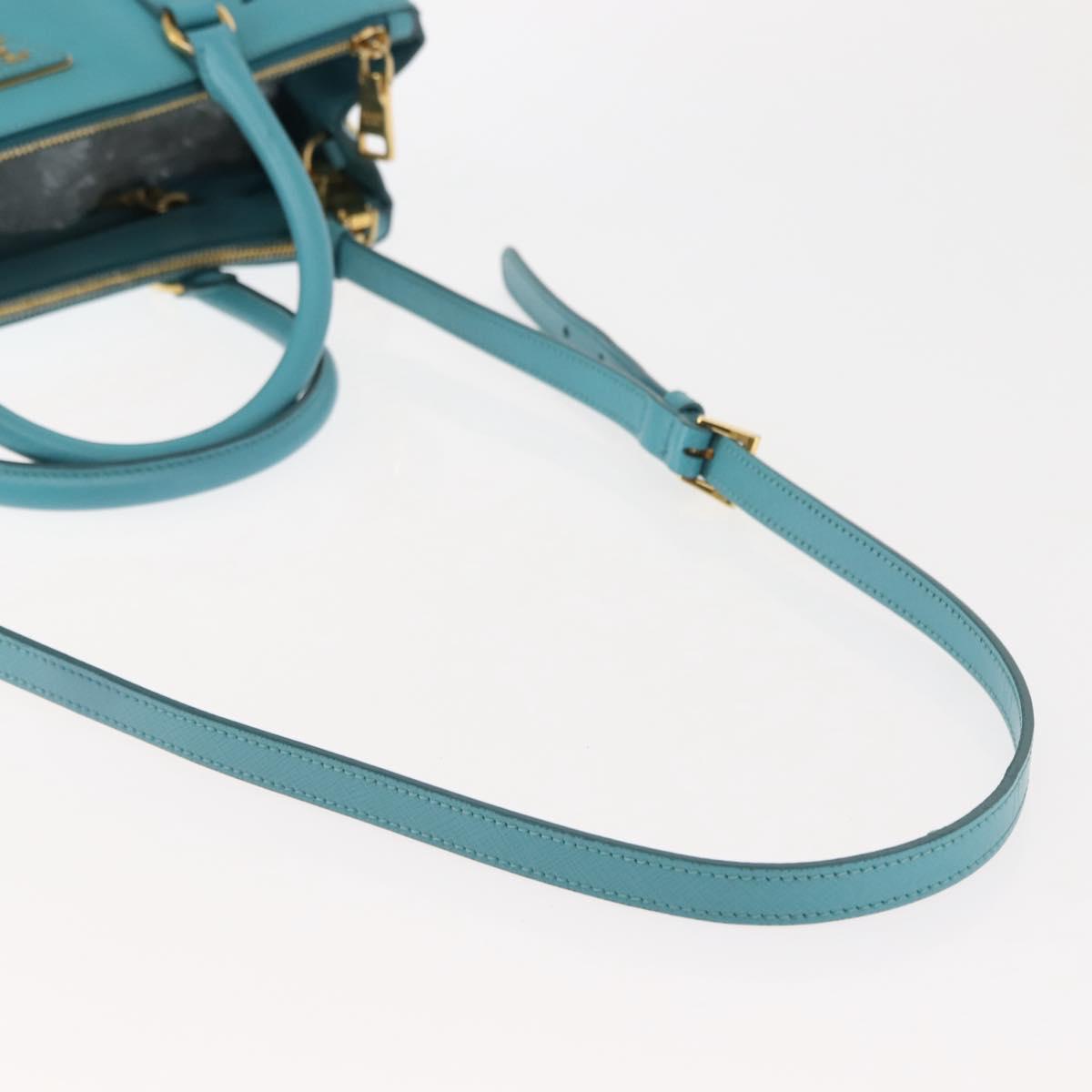 PRADA Galleria Hand Bag Safiano Leather 2way Turquoise Blue Gold Auth 146590