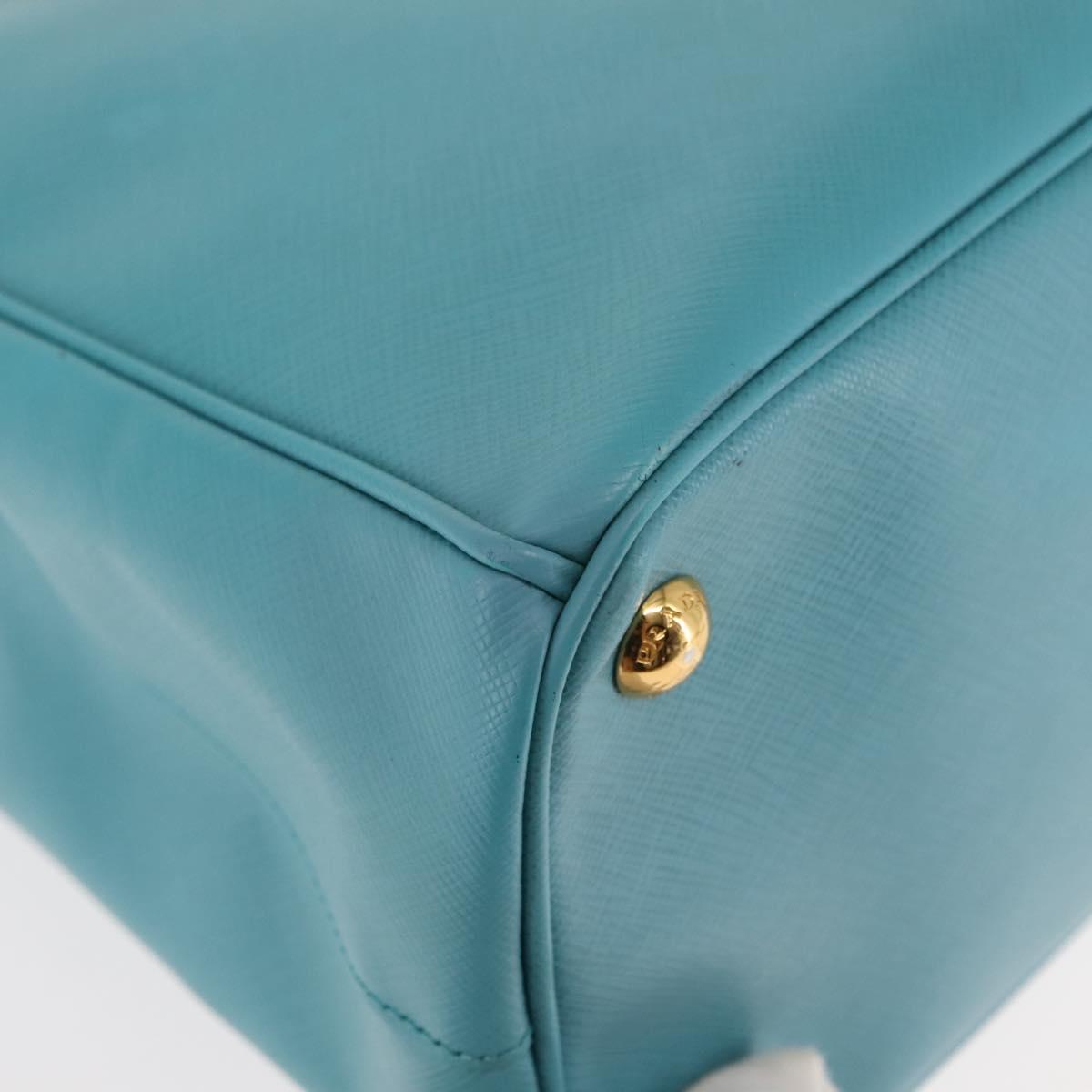 PRADA Galleria Hand Bag Safiano Leather 2way Turquoise Blue Gold Auth 146590