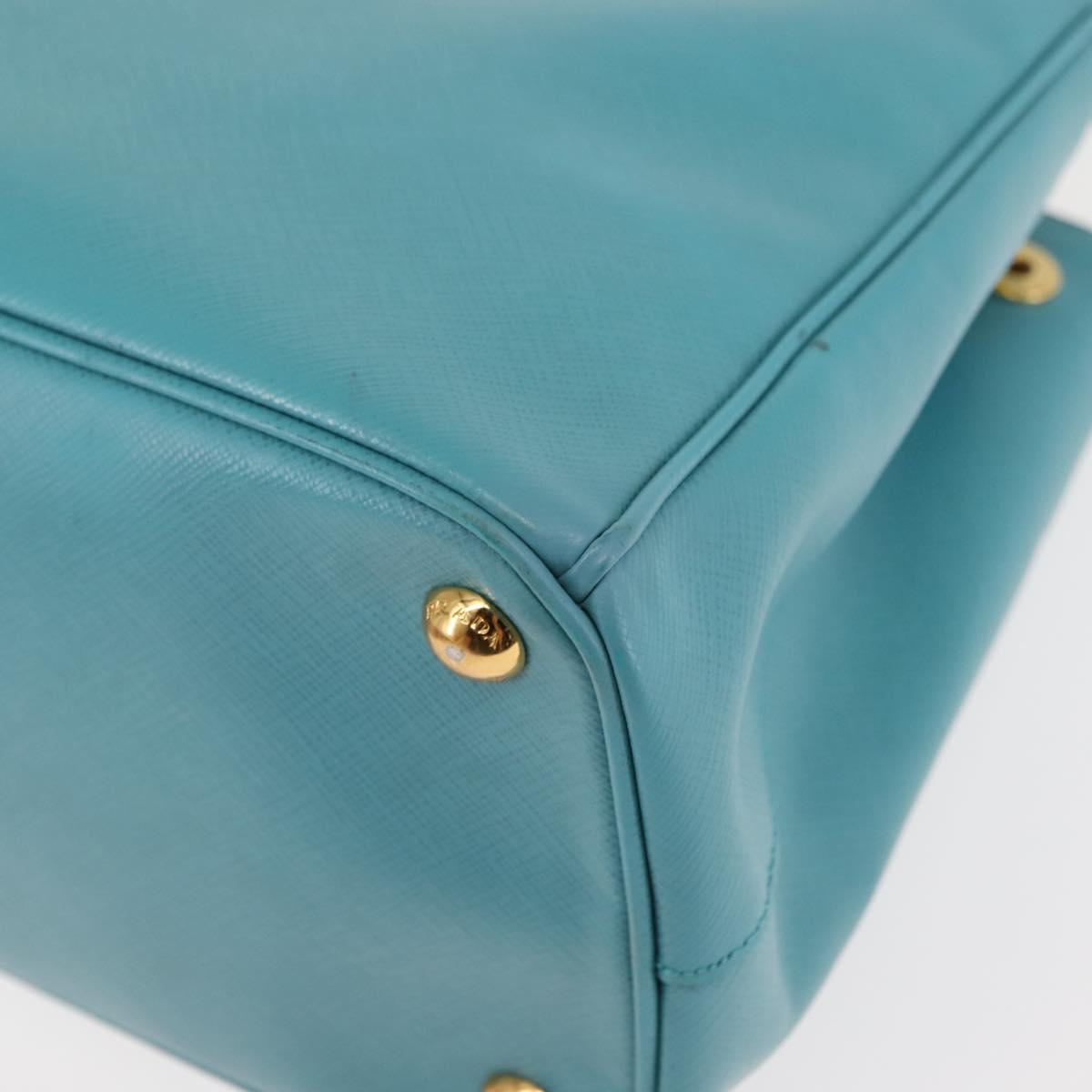 PRADA Galleria Hand Bag Safiano Leather 2way Turquoise Blue Gold Auth 146590