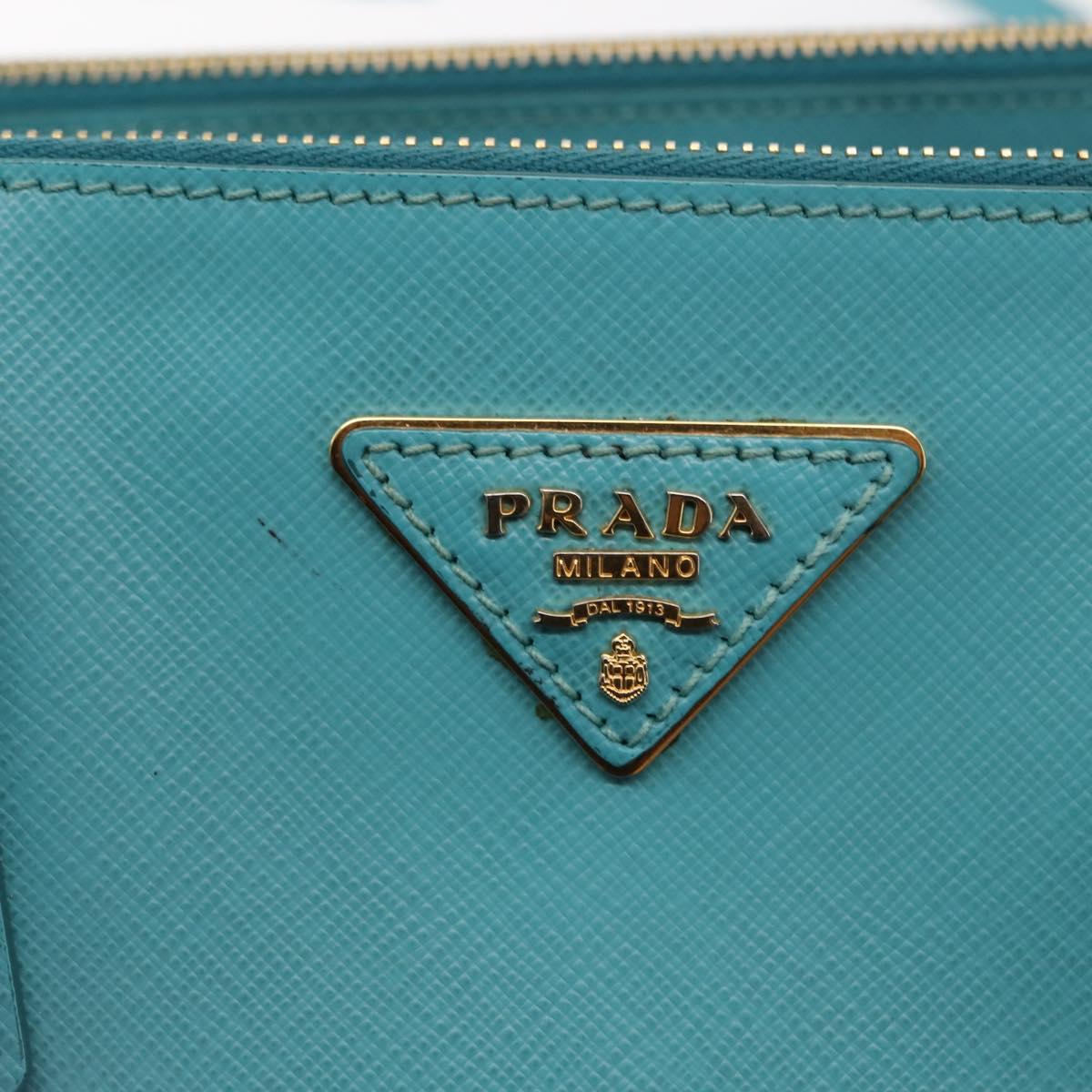 PRADA Galleria Hand Bag Safiano Leather 2way Turquoise Blue Gold Auth 146590