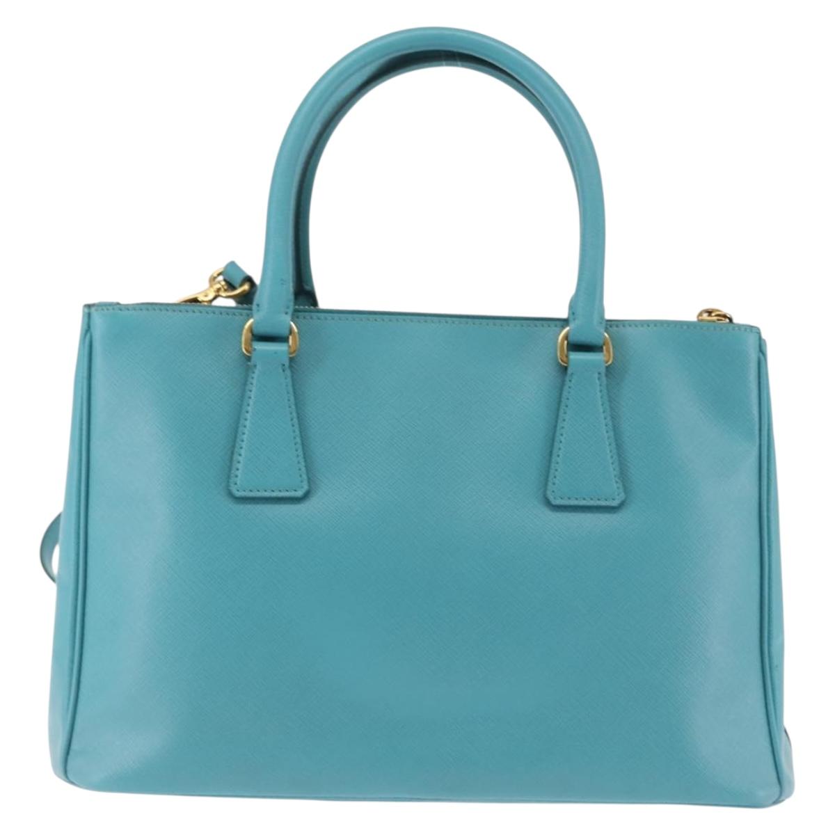 PRADA Galleria Hand Bag Safiano Leather 2way Turquoise Blue Gold Auth 146590