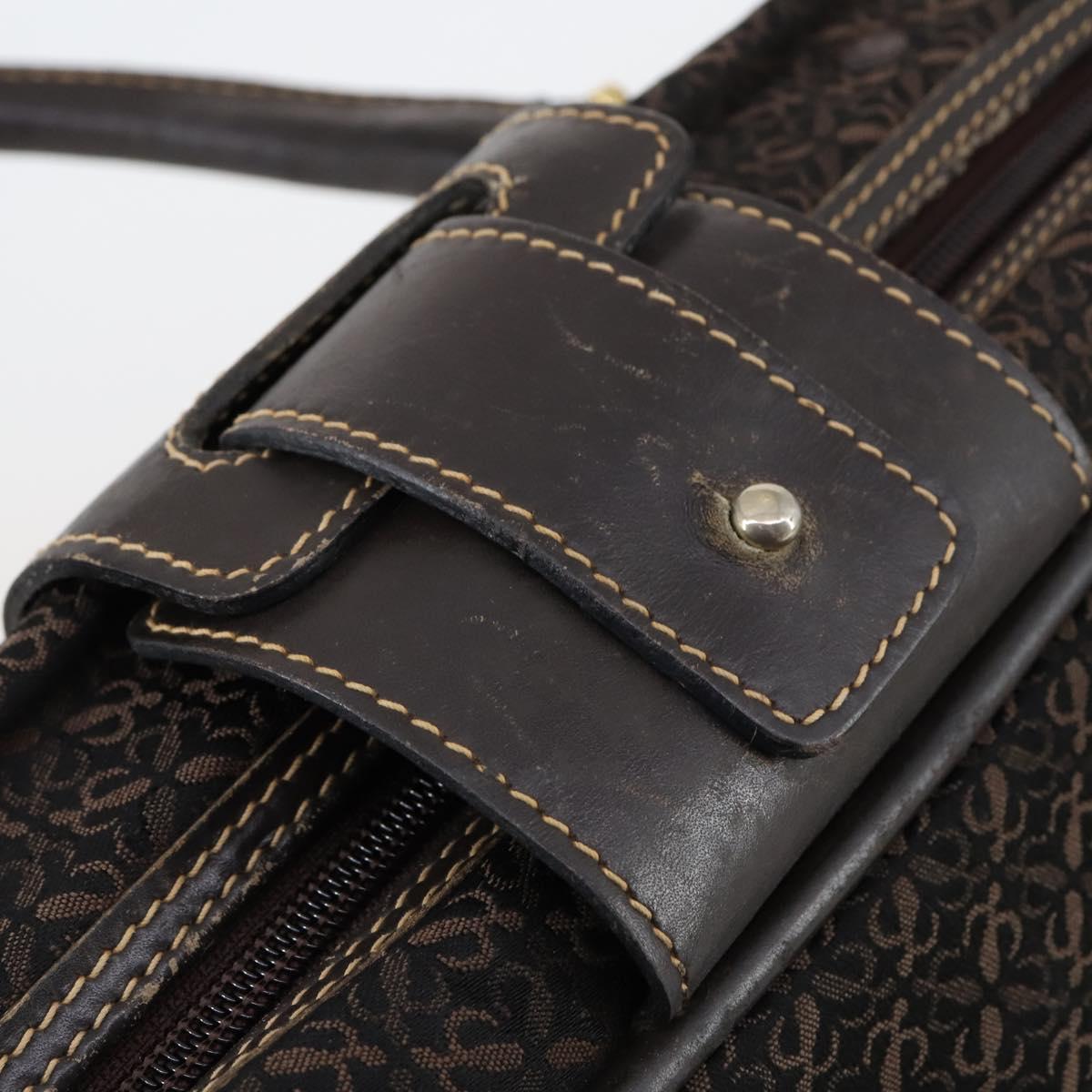 LOEWE Trunk Canvas Leather Dark Brown Gold Auth 146599