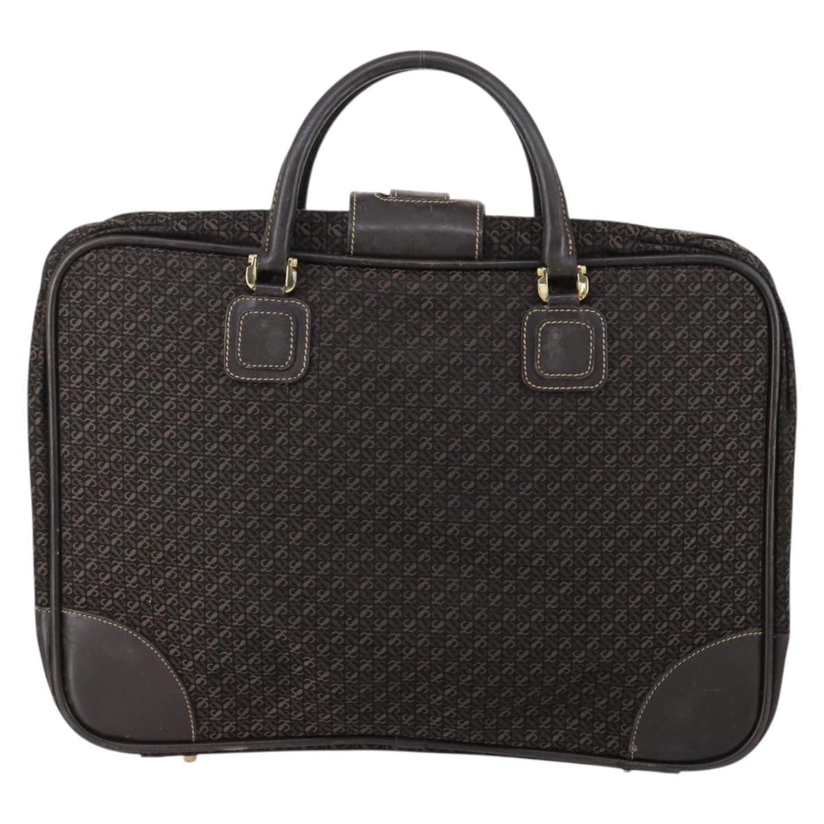 LOEWE Trunk Canvas Leather Dark Brown Gold Auth 146599