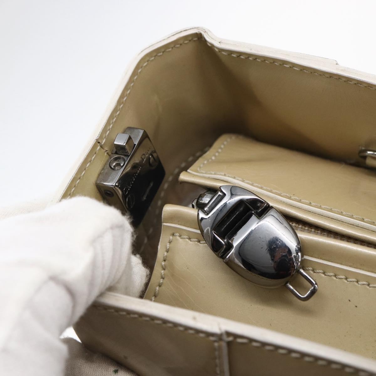 Christian Dior Maris Pearl Tote Bag Patent leather Beige Auth 146601