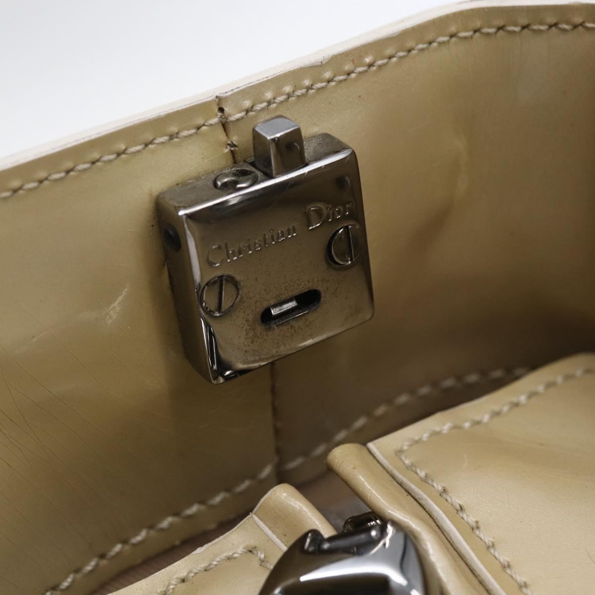 Christian Dior Maris Pearl Tote Bag Patent leather Beige Auth 146601