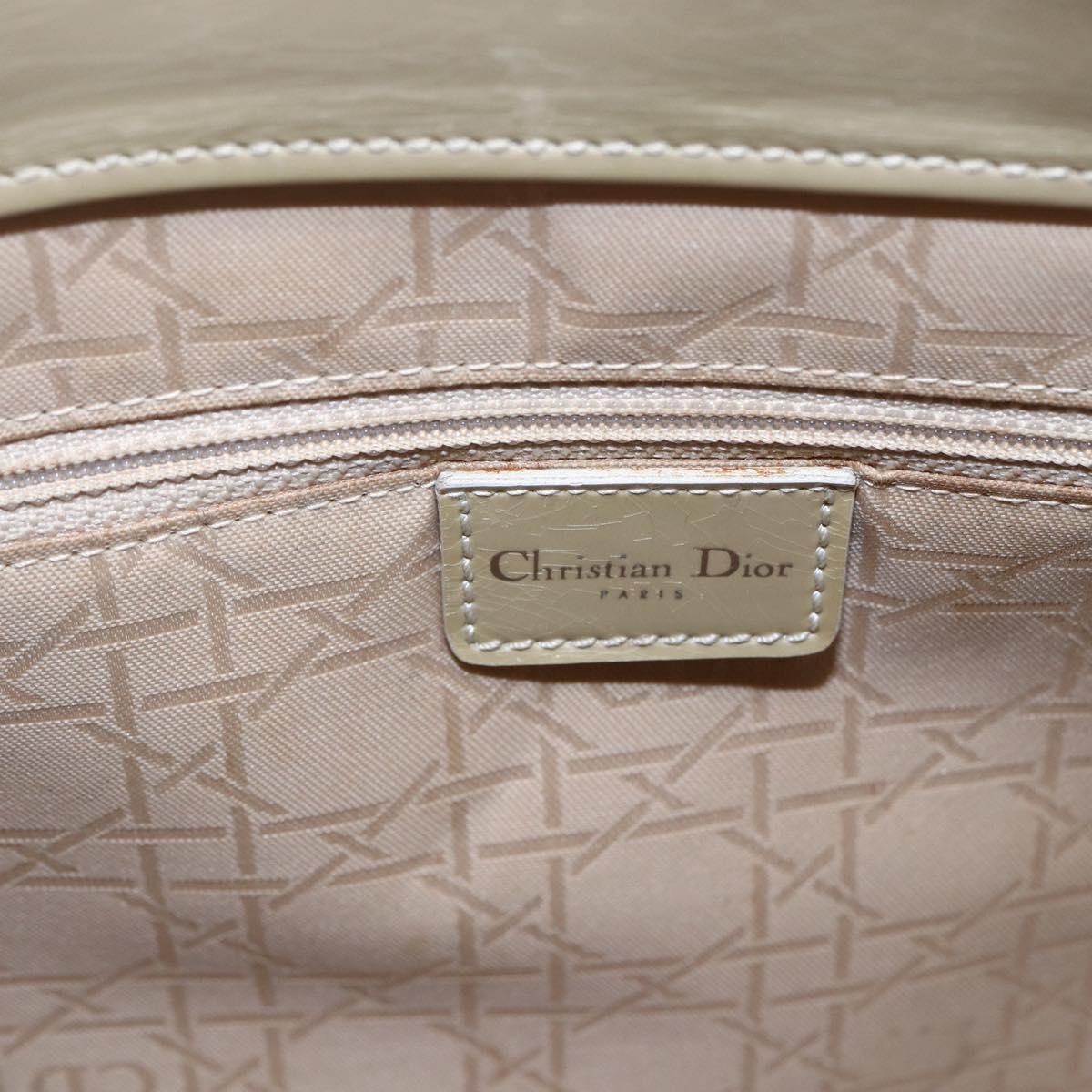 Christian Dior Maris Pearl Tote Bag Patent leather Beige Auth 146601