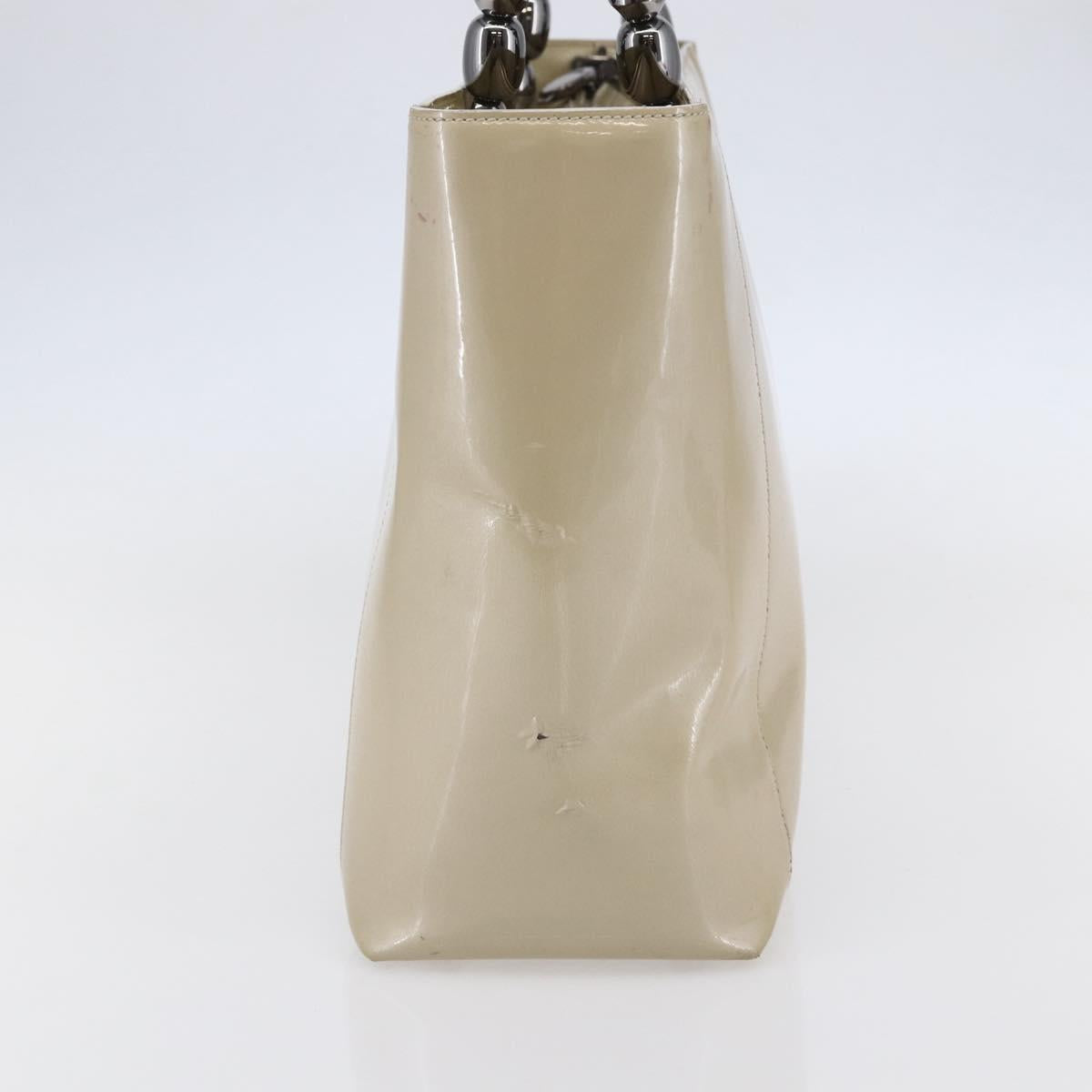 Christian Dior Maris Pearl Tote Bag Patent leather Beige Auth 146601
