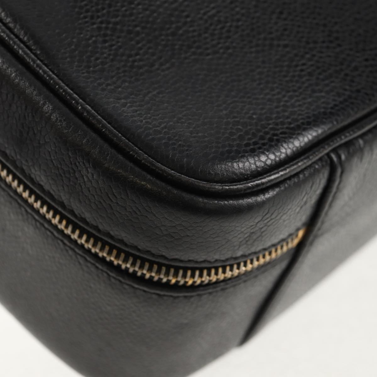 CHANEL COCO Mark Vanity Hand Bag Caviar Skin Black Gold CC Auth 146602A