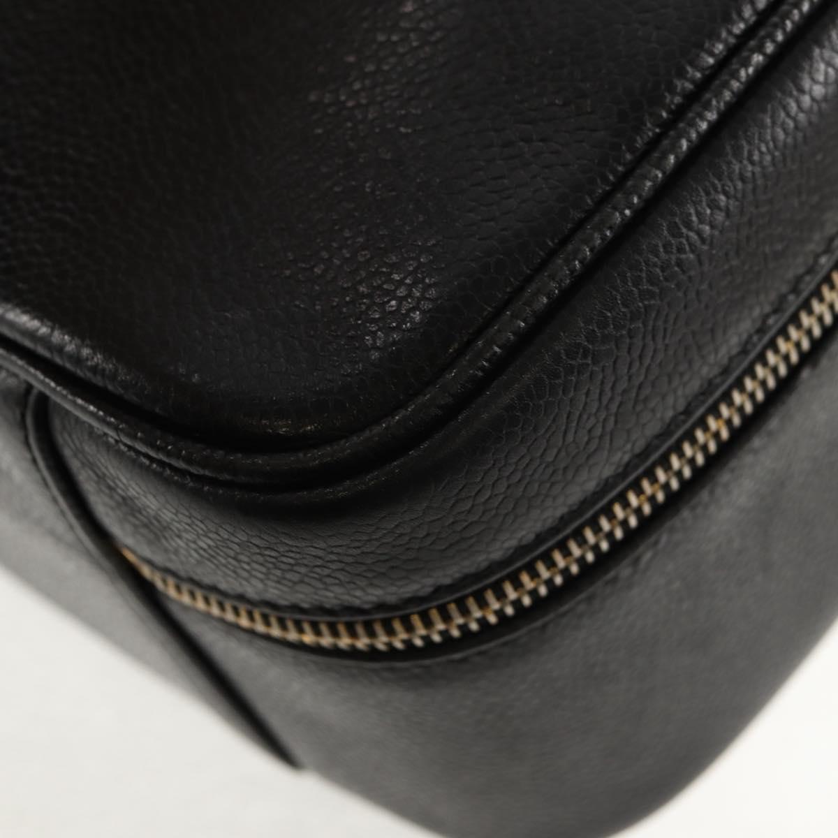 CHANEL COCO Mark Vanity Hand Bag Caviar Skin Black Gold CC Auth 146602A