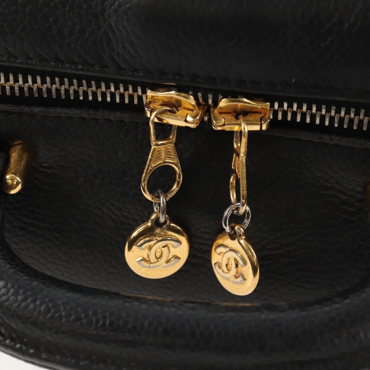 CHANEL COCO Mark Vanity Hand Bag Caviar Skin Black Gold CC Auth 146602V