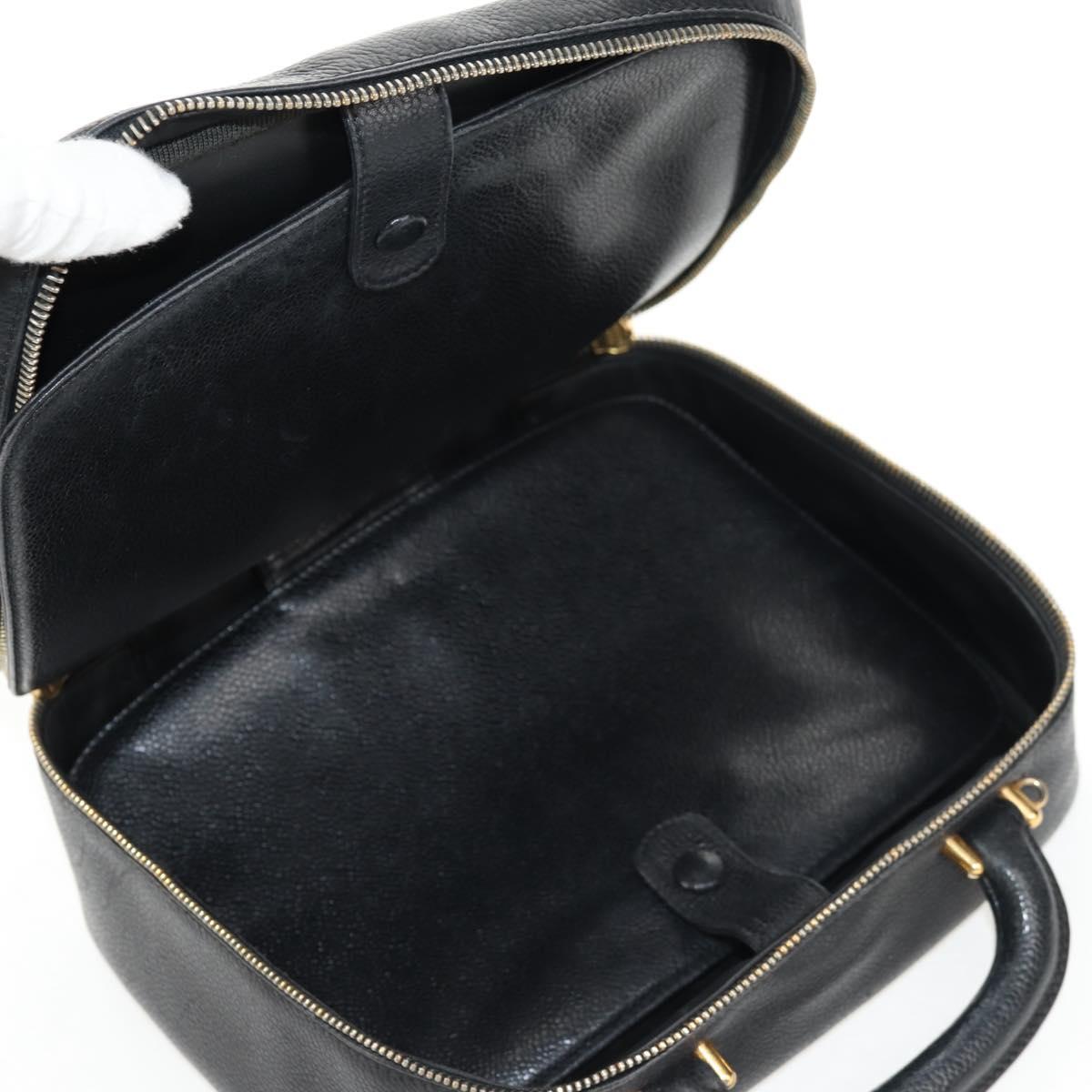 CHANEL COCO Mark Vanity Hand Bag Caviar Skin Black Gold CC Auth 146602V