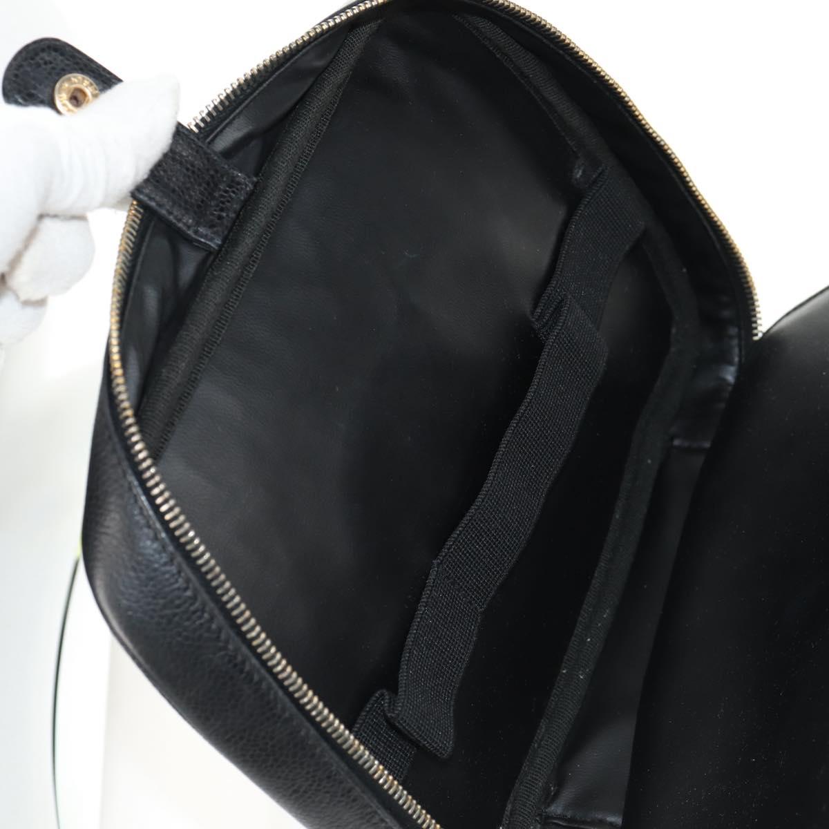 CHANEL COCO Mark Vanity Hand Bag Caviar Skin Black Gold CC Auth 146602A