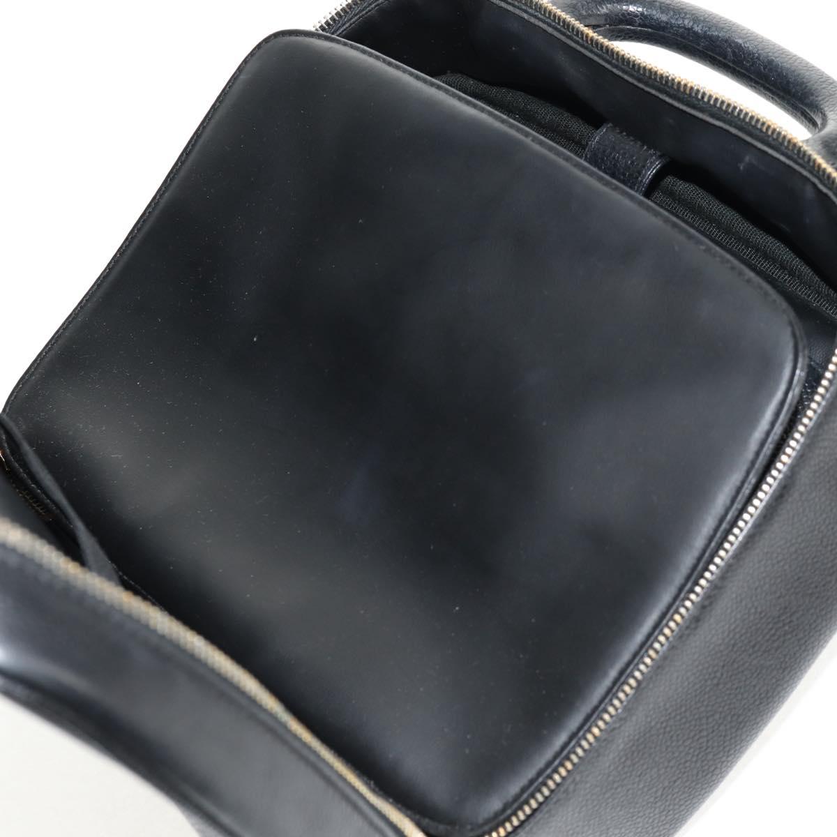 CHANEL COCO Mark Vanity Hand Bag Caviar Skin Black Gold CC Auth 146602A